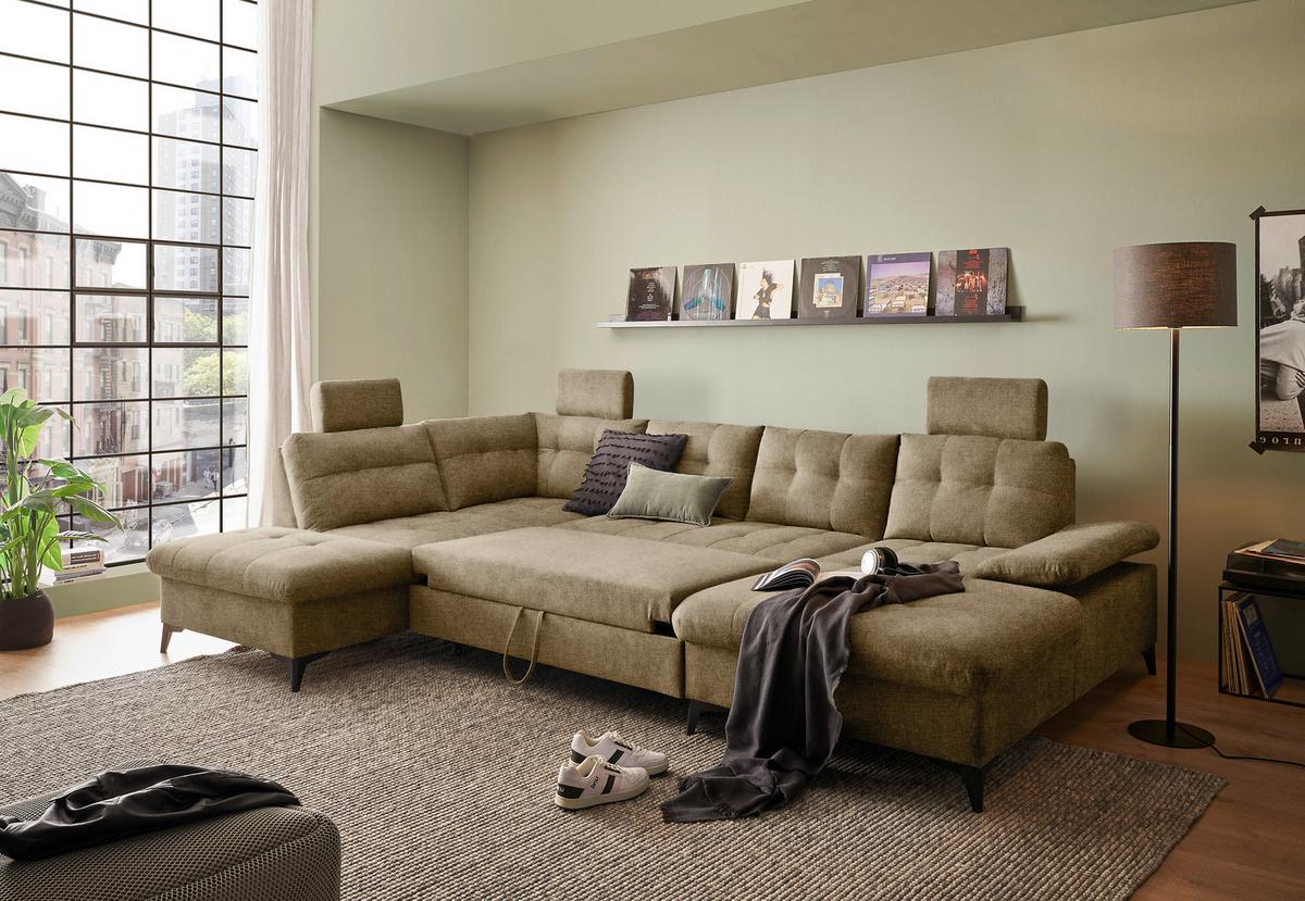 Wohnlandschaft Durban U Terracotta U: 218/324/170 cm - Sandfarben/Schwarz, KONVENTIONELL, Textil (218/324/170cm) - MID.YOU