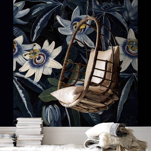 Fototapete Blumenmeer - Blau/Schwarz, Trend, Papier/Kunststoff (200/280cm)