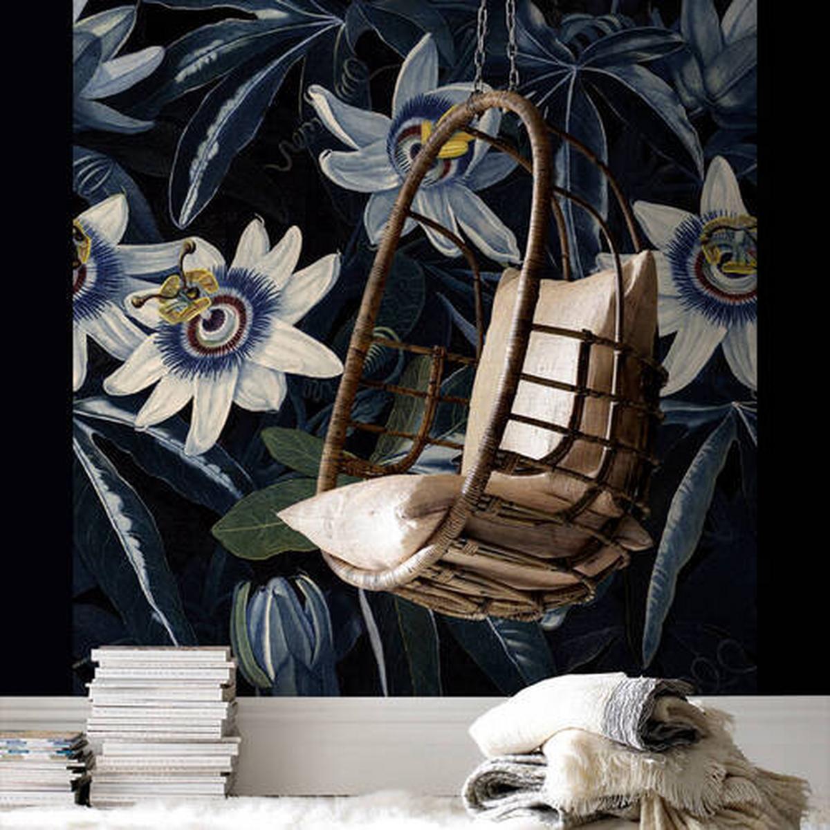 Fototapete Blumenmeer - Blau/Schwarz, Trend, Papier/Kunststoff (200/280cm)