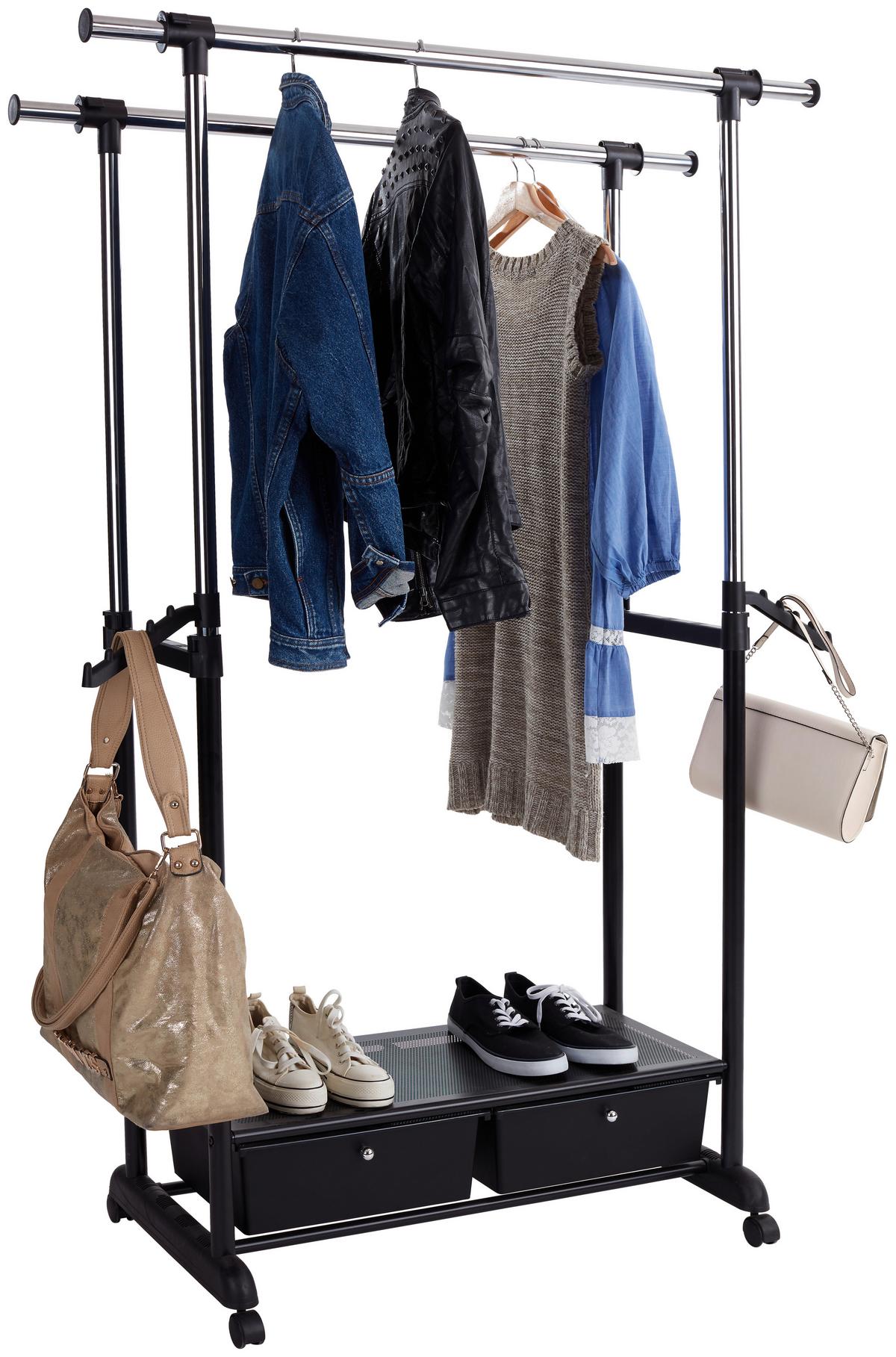 POJÍZDNÝ ŠATNÍ STOJAN CUBA 2 - černá/barvy chromu, Moderní, kov/plast (92-143/116-176/44cm)
