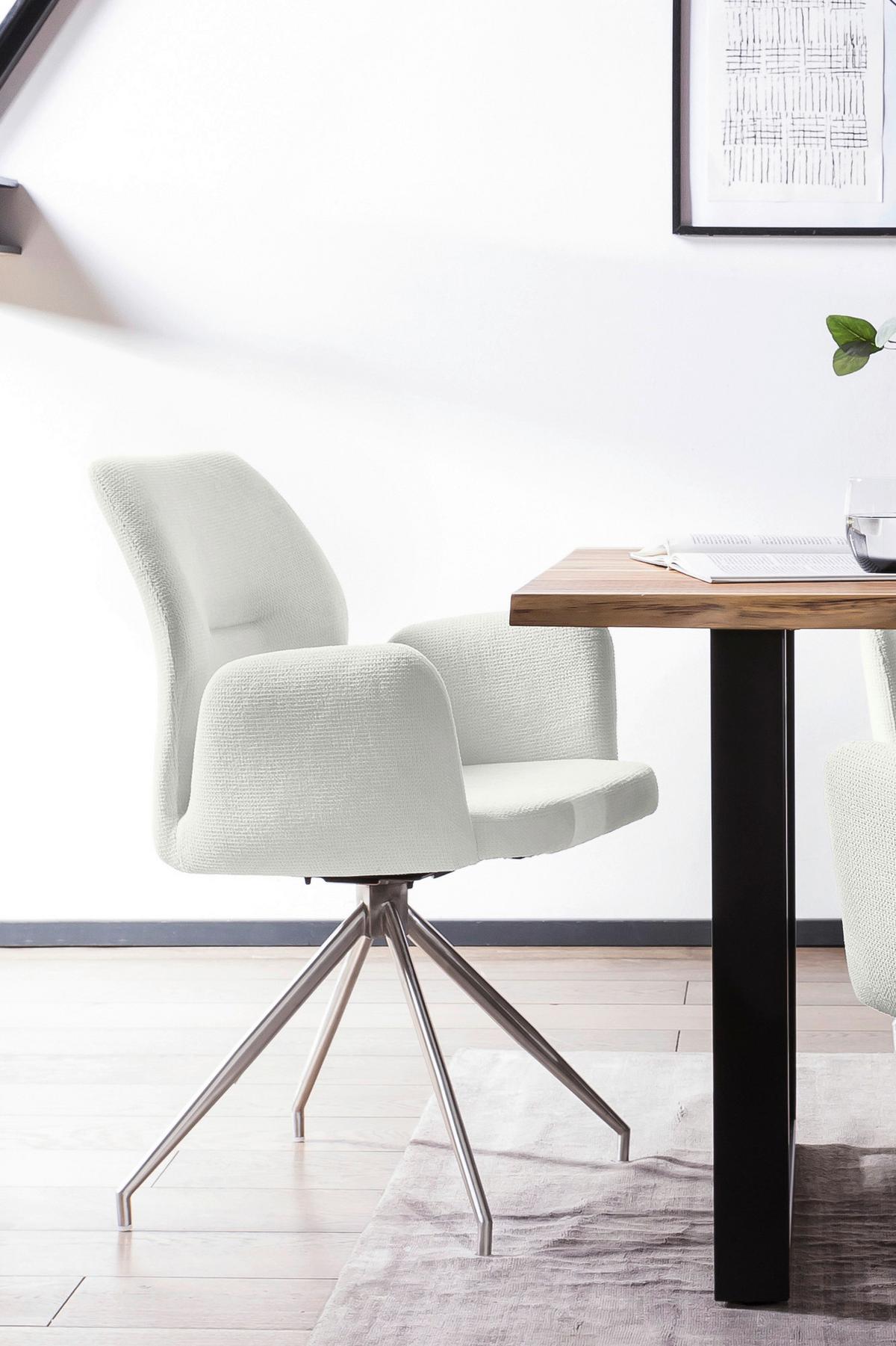 Tischgruppe Creme/Cognac L: 180cm - Cognac/Creme, MODERN, Holz/Textil (180/90/77cm) - Livetastic