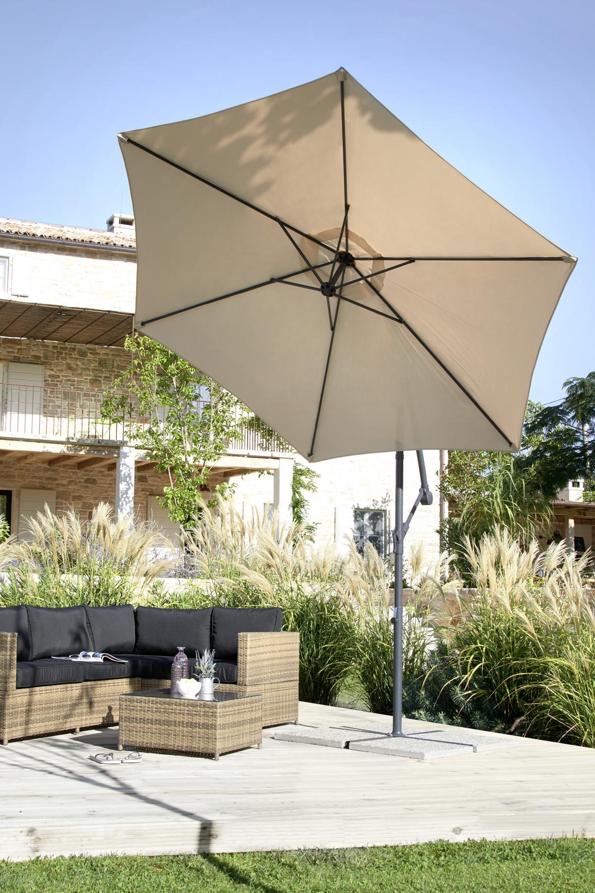 Ampelschirm Estelle Dm: 300 H: 245cm Natur - Naturfarben/Grau, KONVENTIONELL, Textil/Metall (300/245/300cm) - Ondega