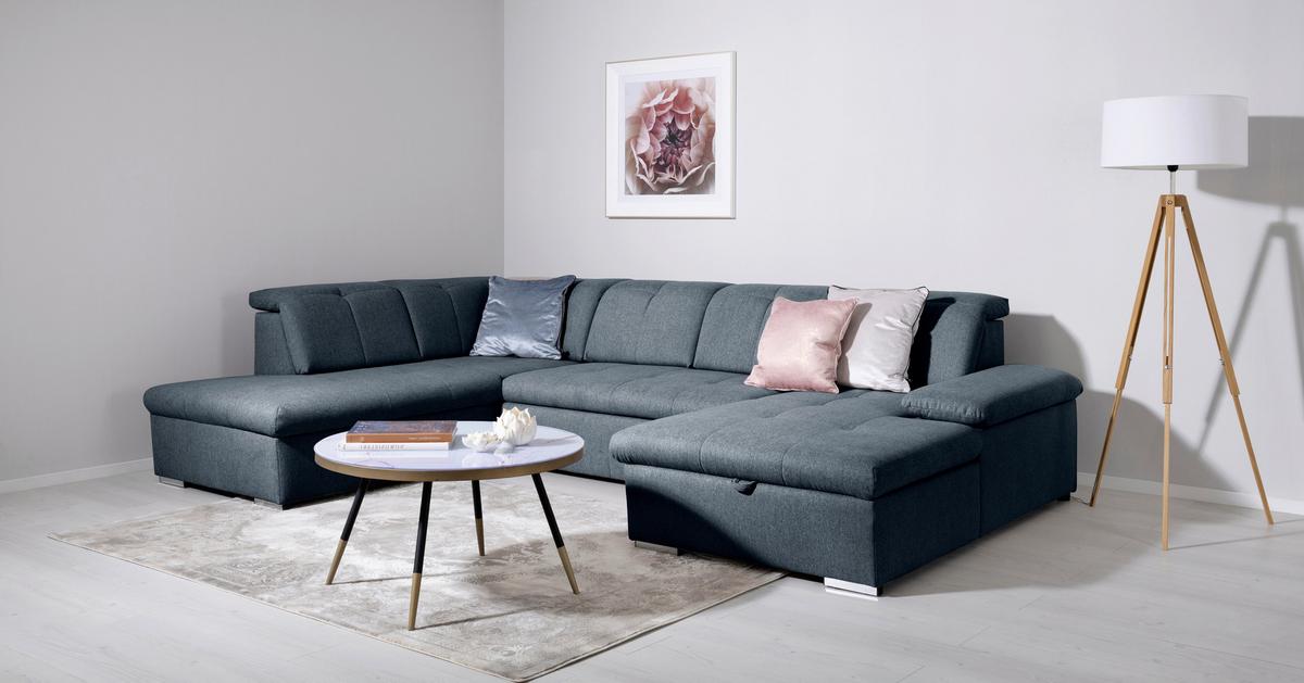 Wohnlandschaft Ramzes Dunkelblau U: 215x328x173 cm - Dunkelblau/Grau, Design, Textil (215/328/173cm) - MID.YOU