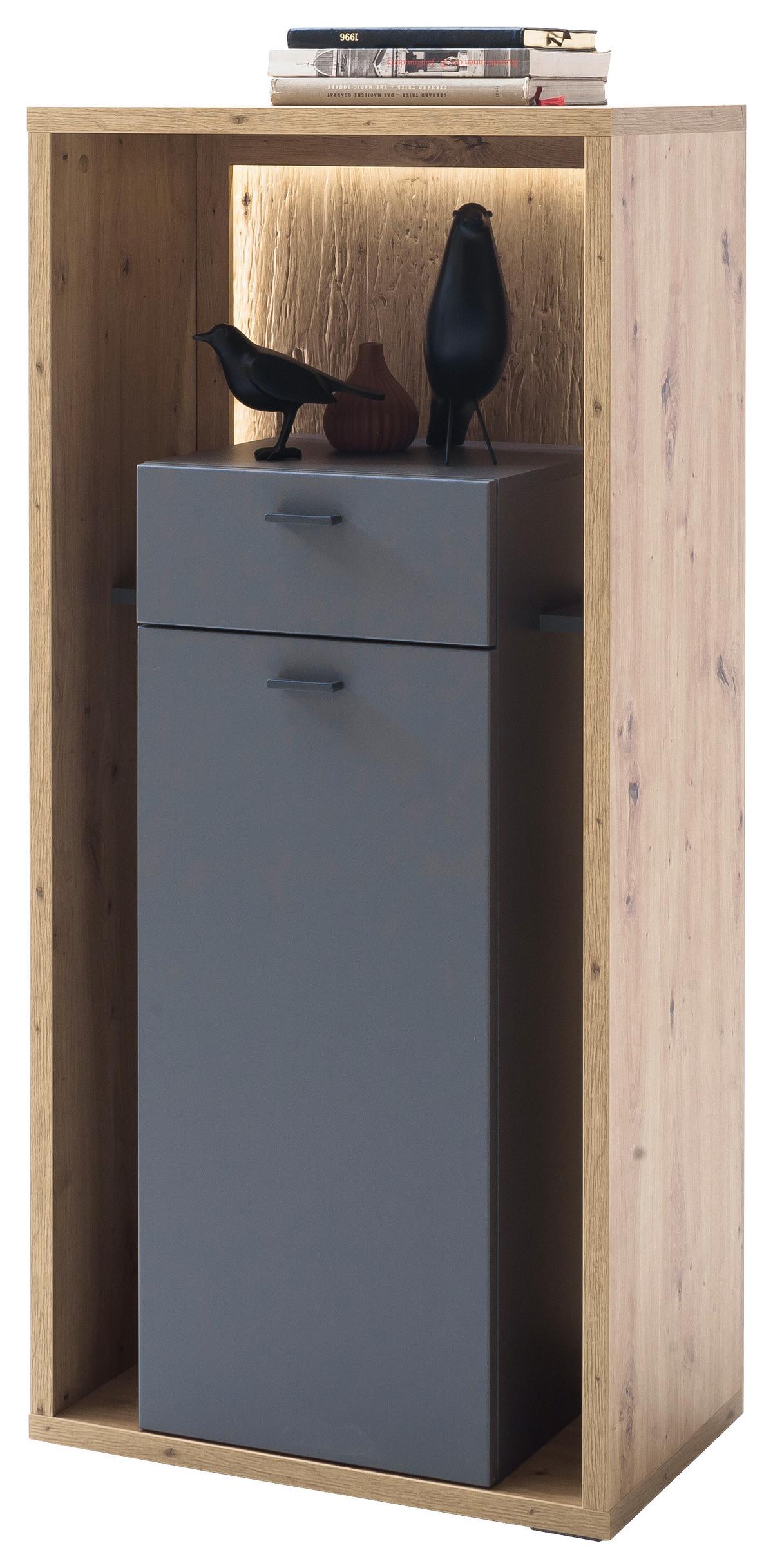 Highboard B: 66 Cm Lizzano Grau/eichefarben - Eichefarben/Grau, Design, Holzwerkstoff (66/141/40cm) - MID.YOU