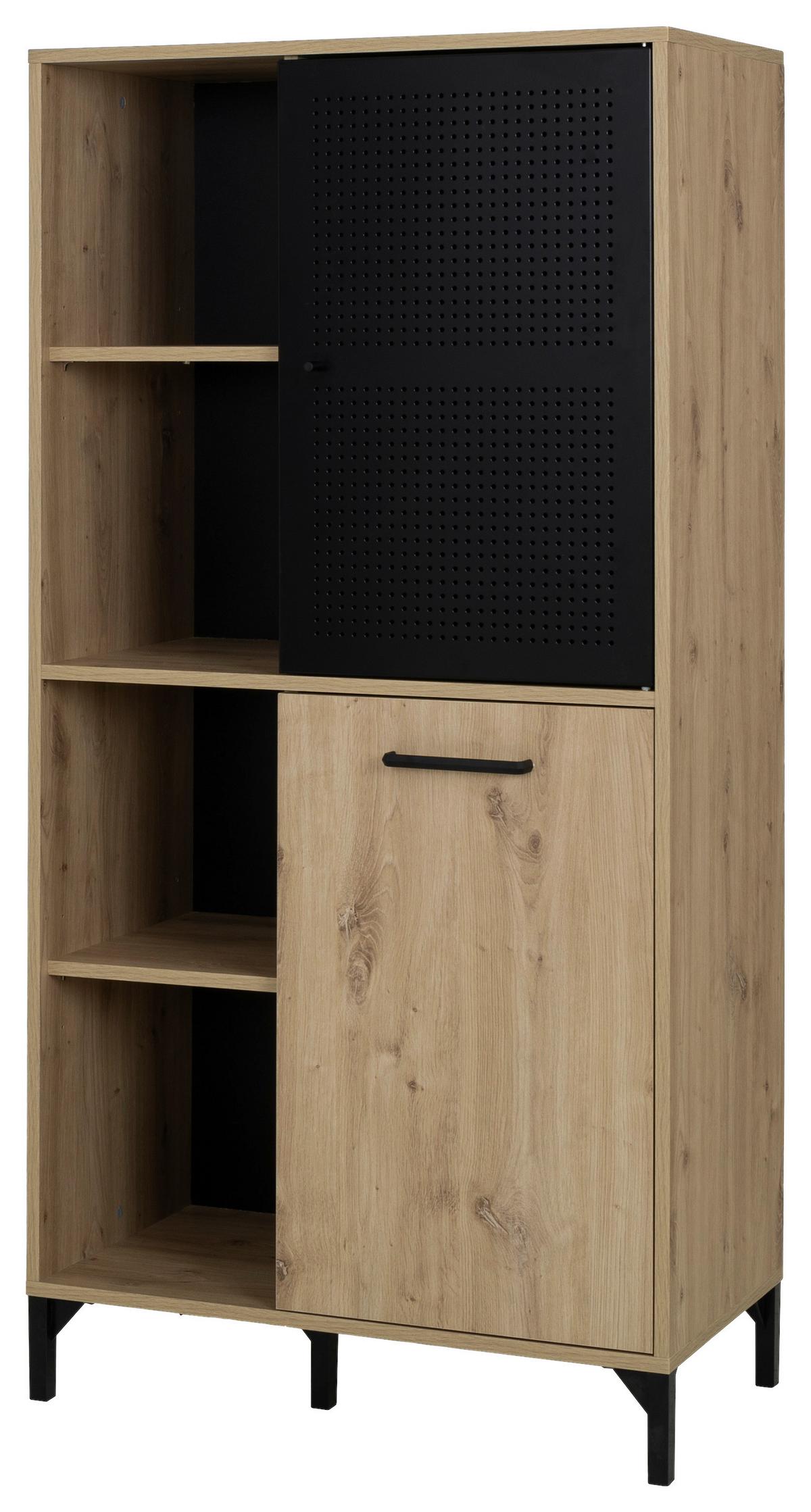 Highboard Craft Eiche Artisan/Schwarz,b: 78cm - Schwarz/Eiche Artisan, Basics, Holzwerkstoff/Metall (78/155/41cm) - Livetastic