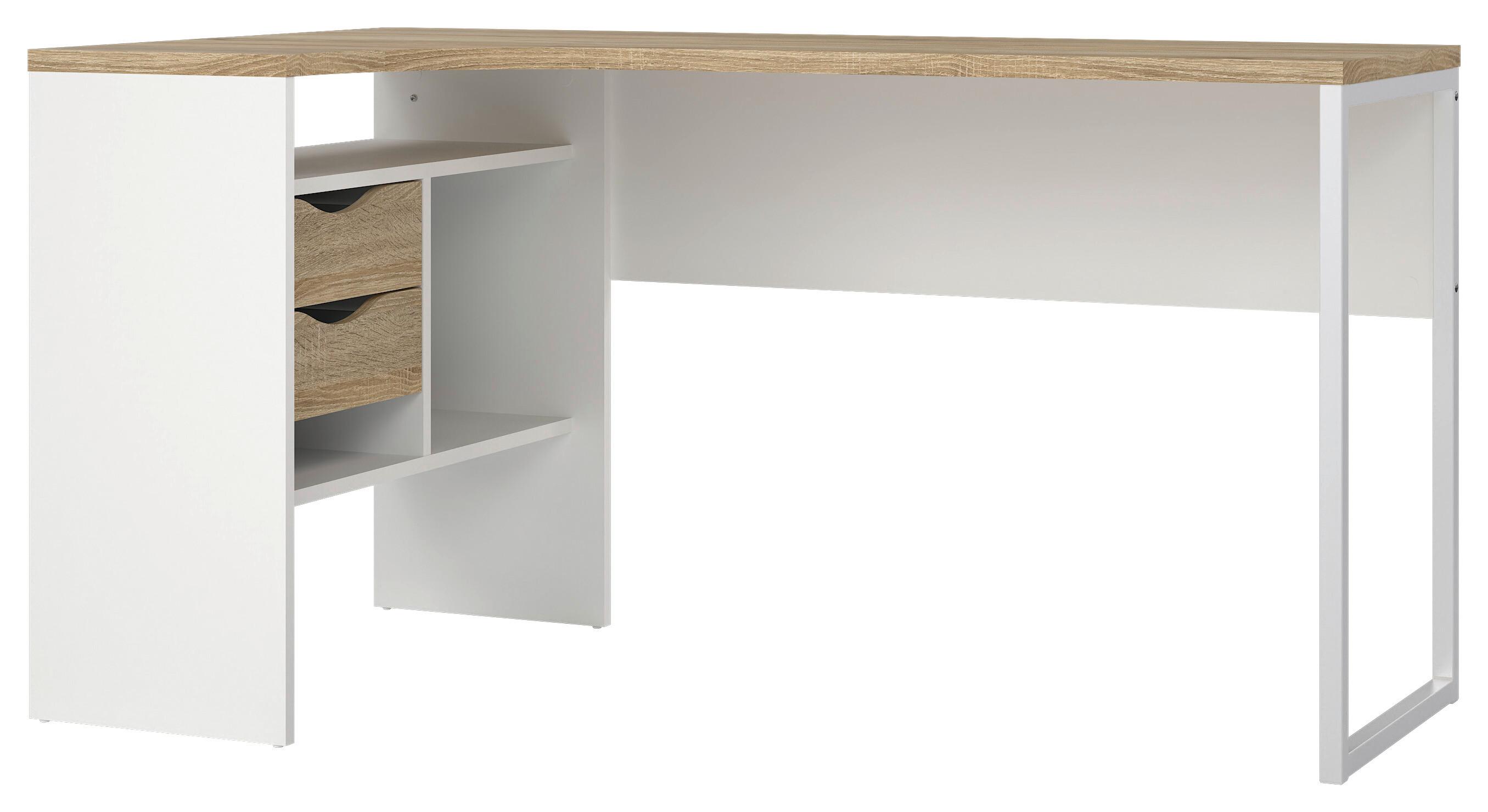 Eckschreibtisch Function Plus II, L: 145,1 cm - Eichefarben/Weiß, MODERN, Holzwerkstoff/Metall (145,1/81/76,8cm) - MID.YOU