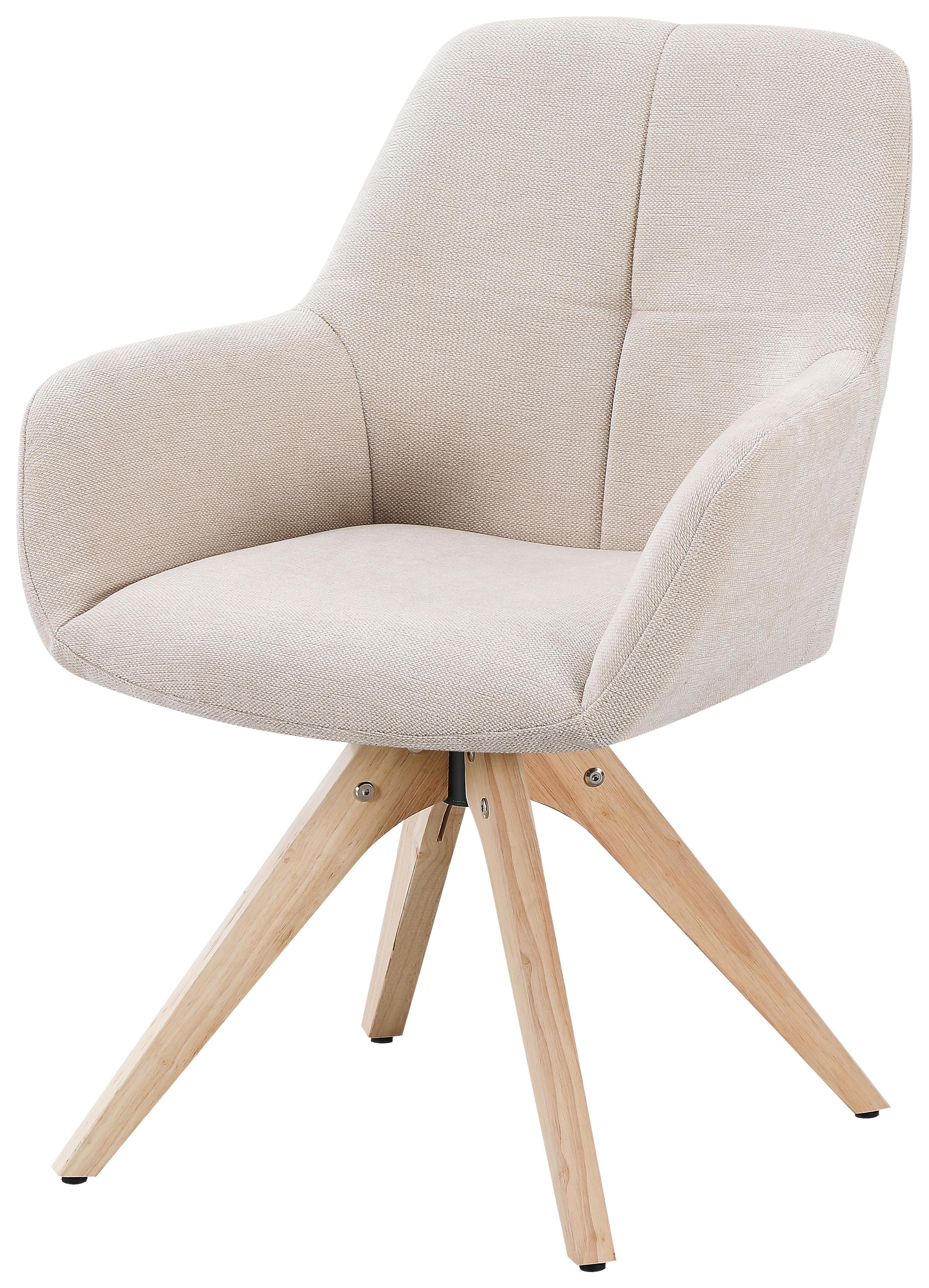 Armlehnstuhl Woody Webstoff beige, B: 64 cm - Beige/Naturfarben, Trend, Holz/Textil (64/83/61cm)