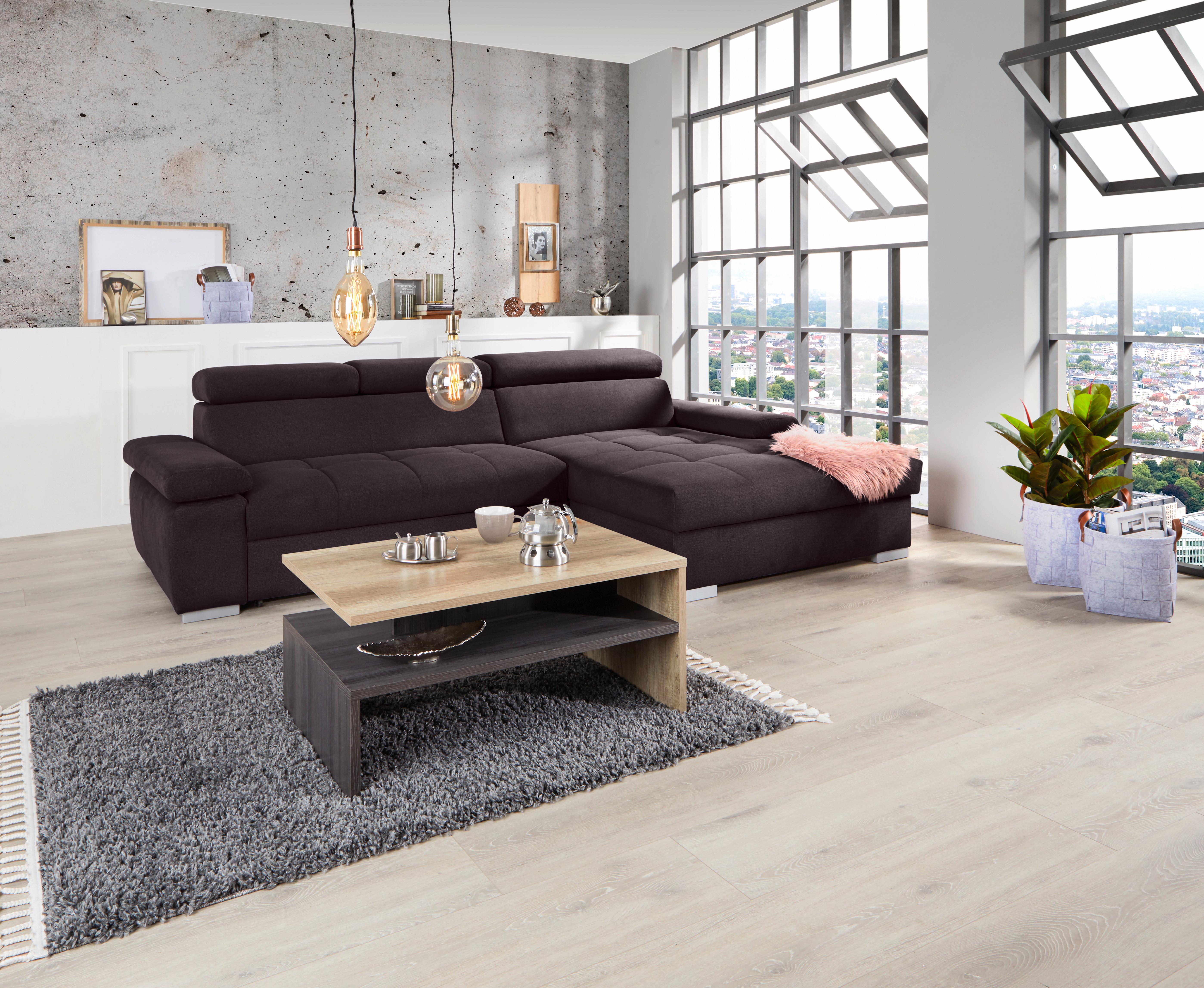 Ecksofa Mit Bettkasten Perry Aubergine 292x183 Cm - Silberfarben/Aubergine, Design, Textil (292/183cm) - Livetastic