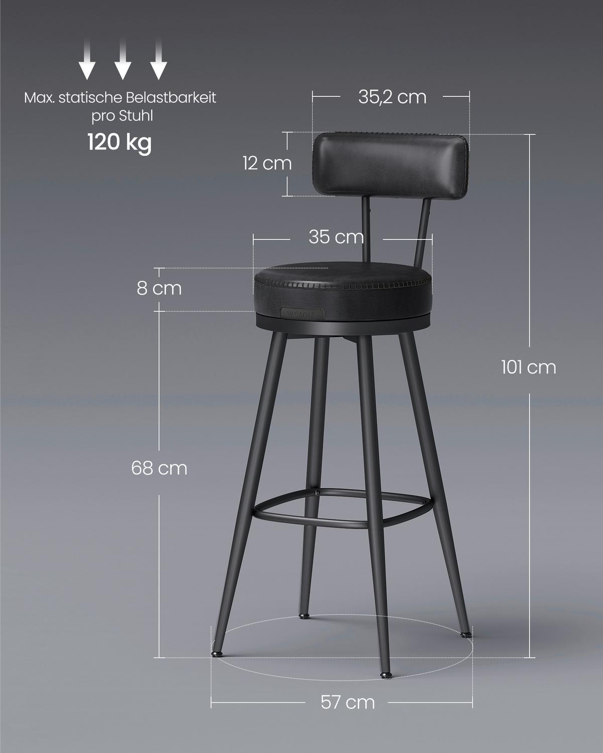 Barhocker-Set Bar Stools - Schwarz, MODERN, Leder/Holzwerkstoff (56cm) - MID.YOU