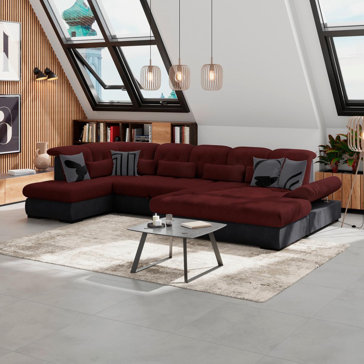 Wohnlandschaft Madera Rubinrot, S: 212x358 Cm - Anthrazit/Rot, KONVENTIONELL, Kunststoff/Textil (212/358/190cm)