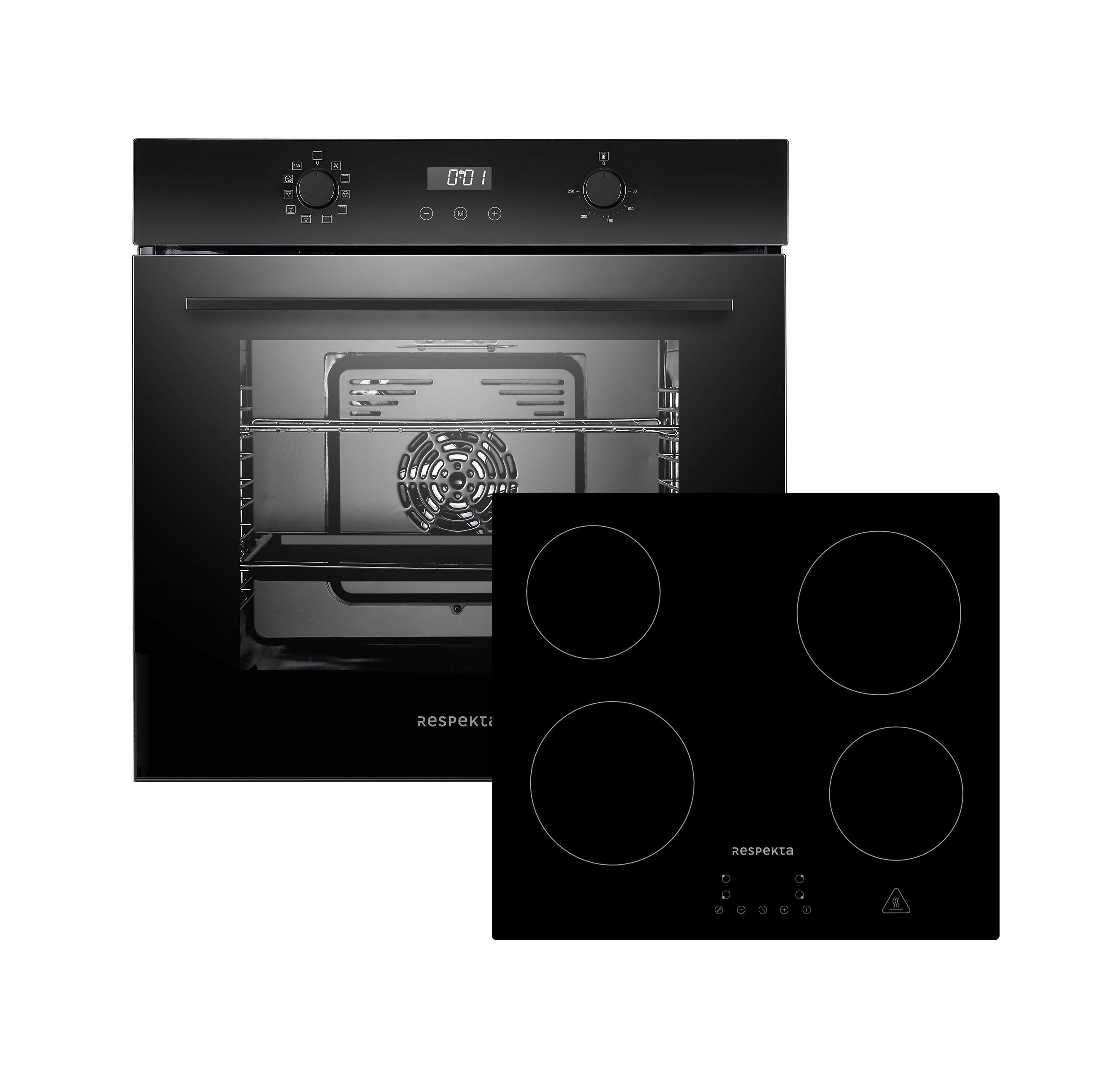 Einbauherd-Set B: 59,5 cm Elektro-Glaskeramik/ Autark - Schwarz, Trend, Glas/Metall (59,5/59,5/56,5cm) - Respekta