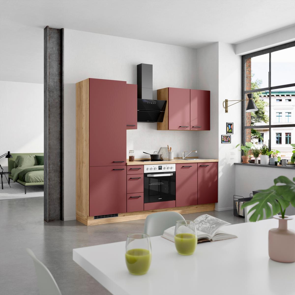 Küchenleerblock Easytouch High-Line, H2 Links - Eichefarben/Rot, MODERN, Holzwerkstoff (240cm) - Nobilia