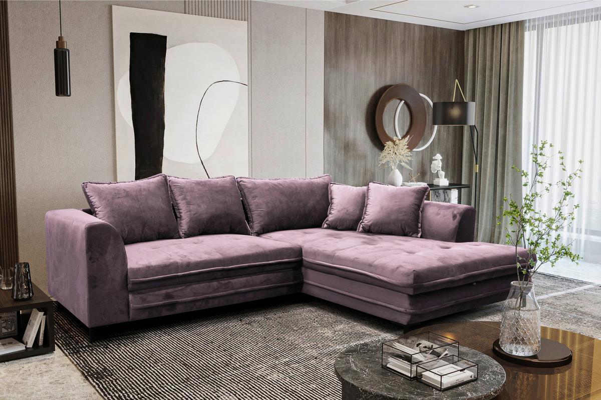 Eckschlafsofa Bello Beere Mit Schlaffunktion Ottomane Rechts - Beere/Schwarz, Design, Textil (277/187cm) - Livetastic