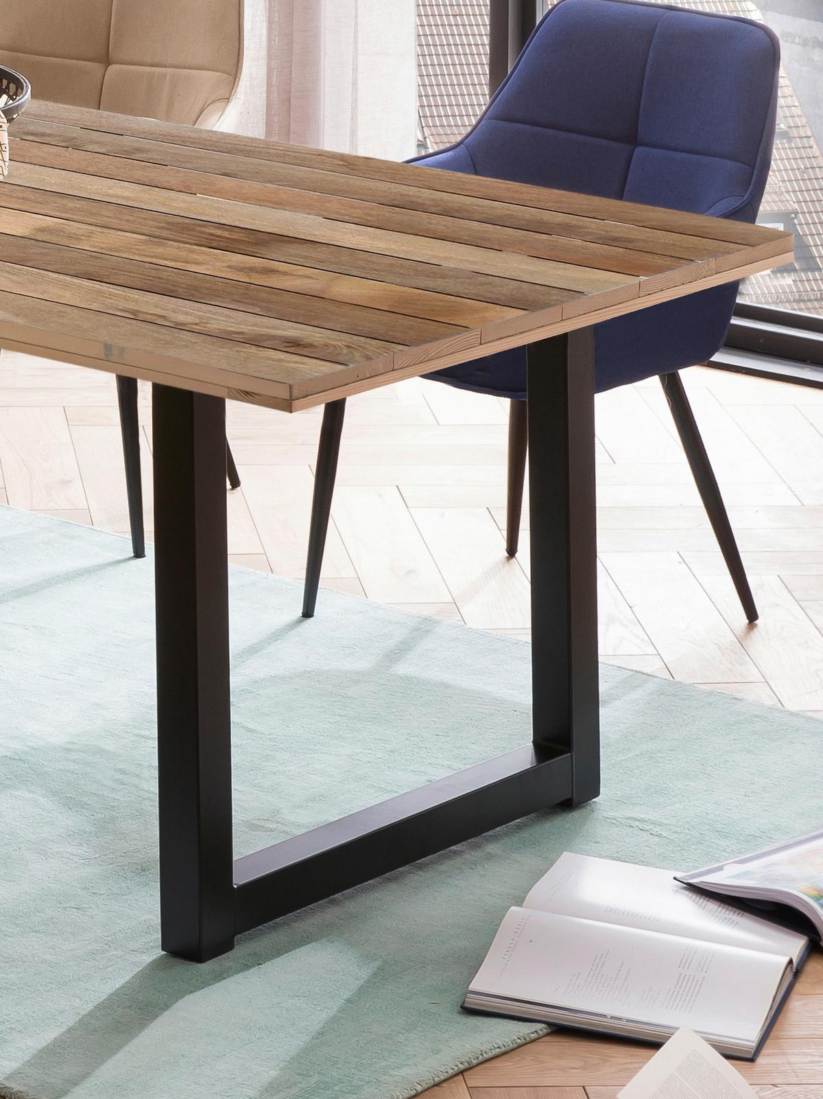 Esstisch Schwarz, Naturfarben L: 200cm - Schwarz/Naturfarben, Design, Holz/Metall (200/100/77cm) - Livetastic