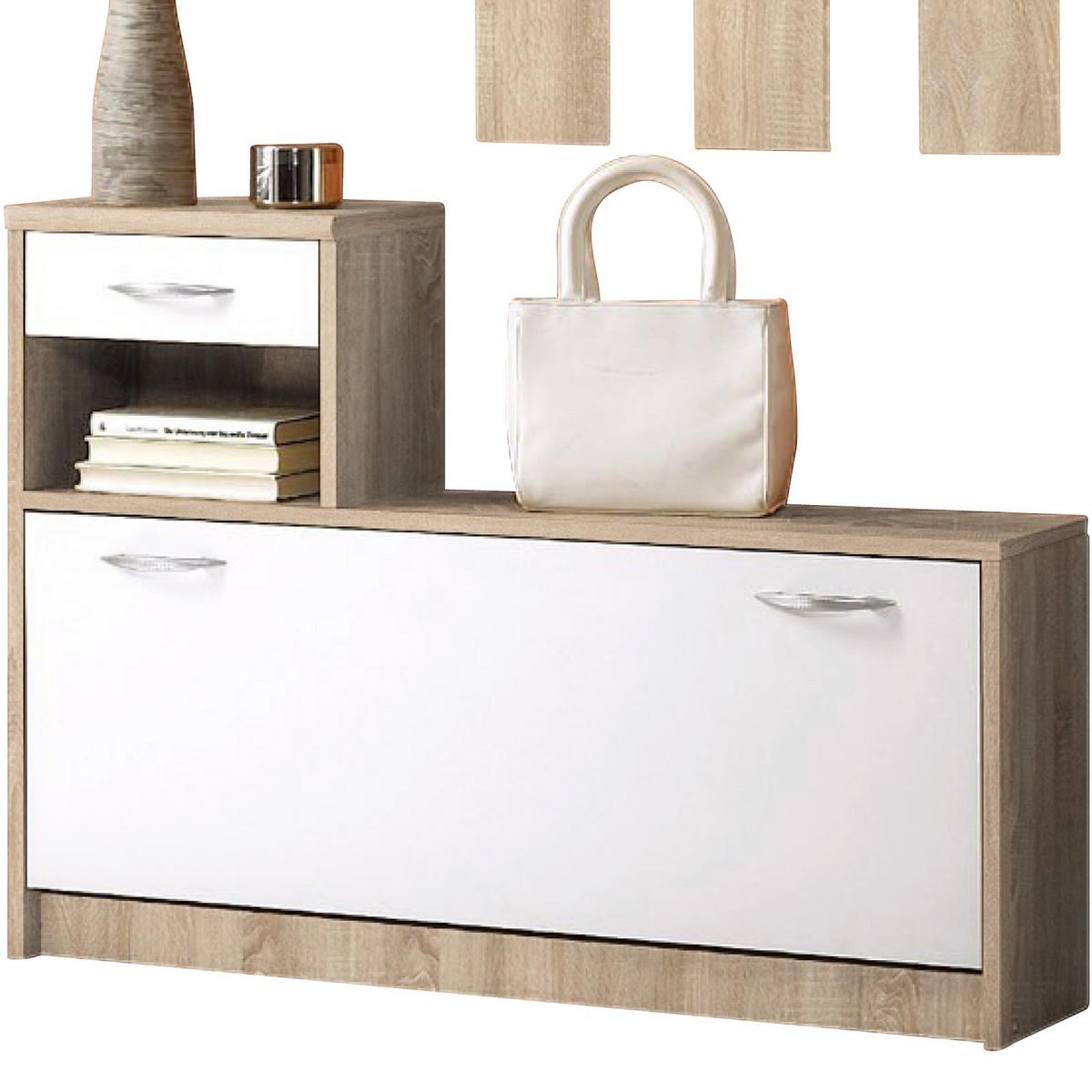 Garderobe Vera Eiche Dekor/ Weiß 2--Teilig. Mit Spiegel - Eichefarben/Weiß, KONVENTIONELL, Holzwerkstoff (100/191/25cm) - MID.YOU