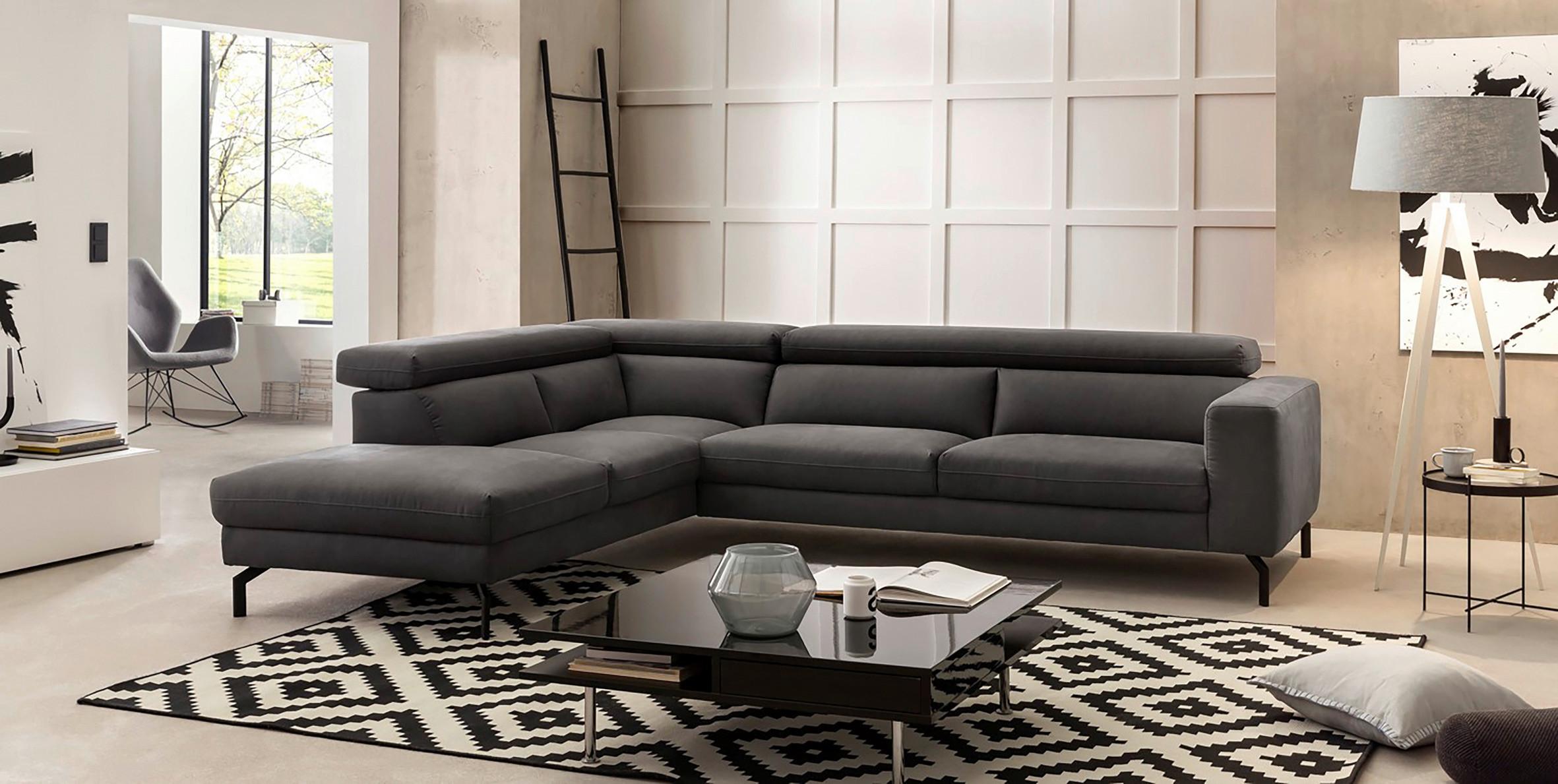 Ecksofa California - Dunkelgrau/Schwarz, MODERN, Textil (233/305cm) - Trendmanufaktur