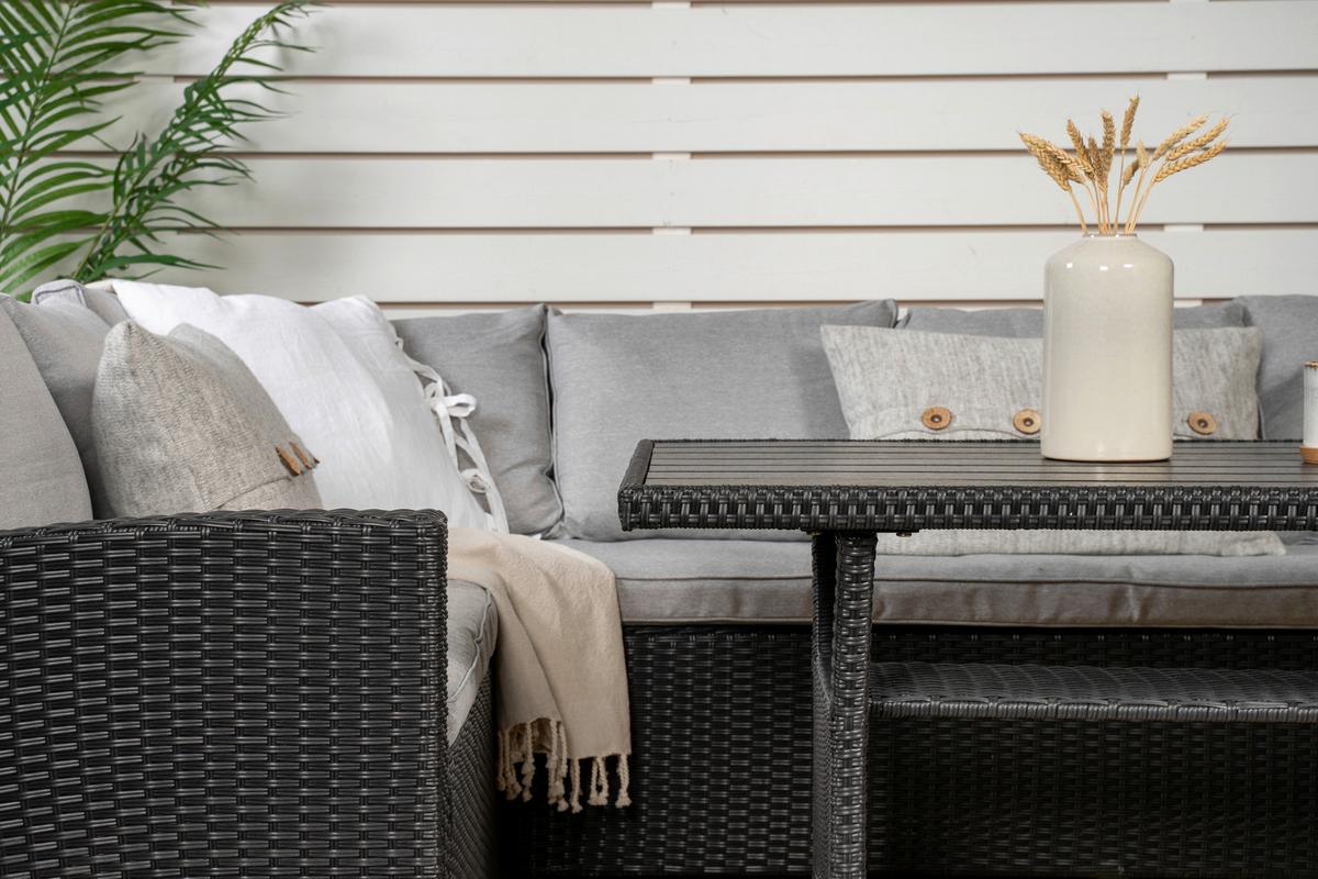 Loungegarnitur 2-tlg Bentwood Kunststoff Mit Kissen - Schwarz, KONVENTIONELL, Kunststoff (173/227cm) - Gardenson