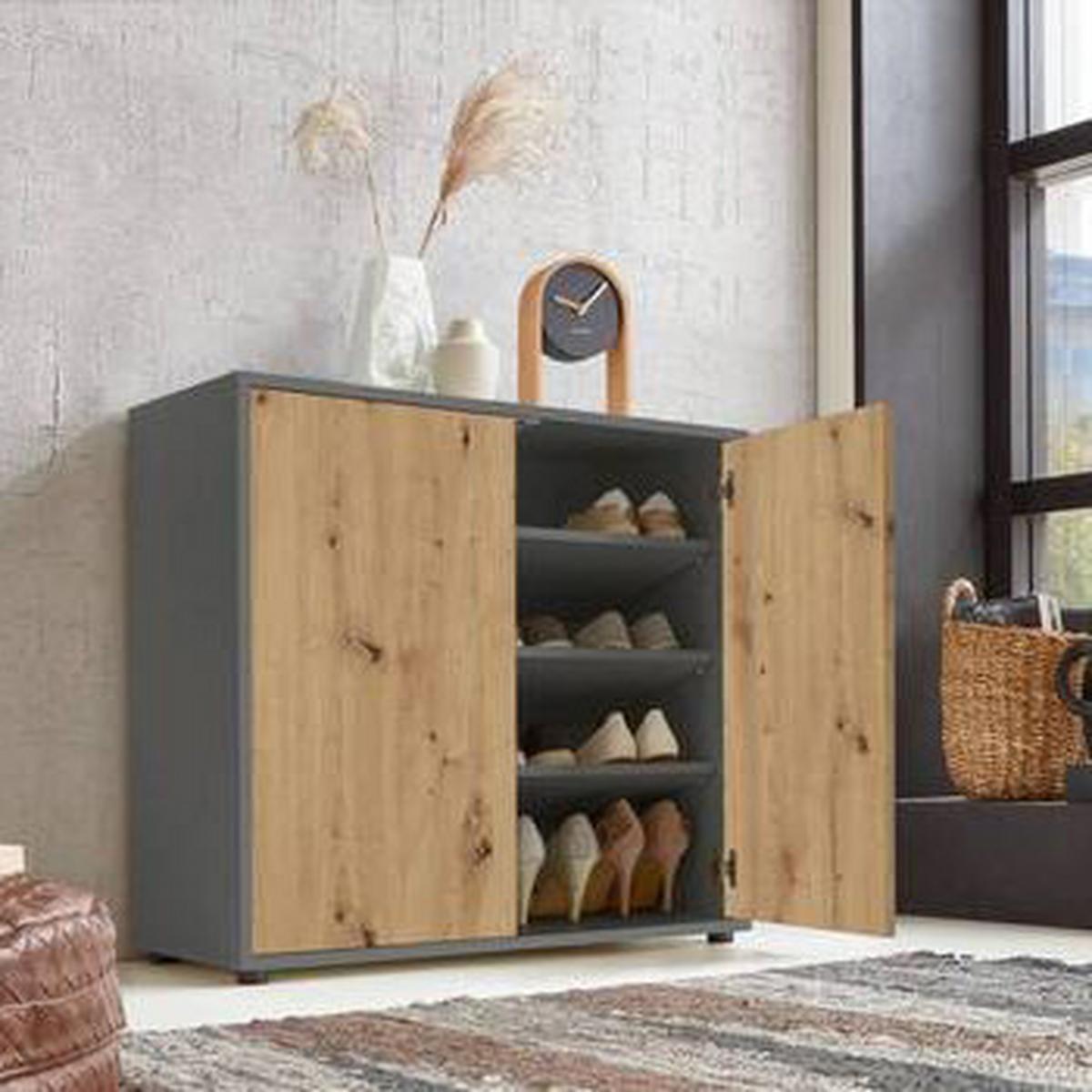 Sideboard Mailand5b:237cmeiche/Anthrazit - Anthrazit/Schwarz, MODERN, Holzwerkstoff (237/73/33cm) - MID.YOU