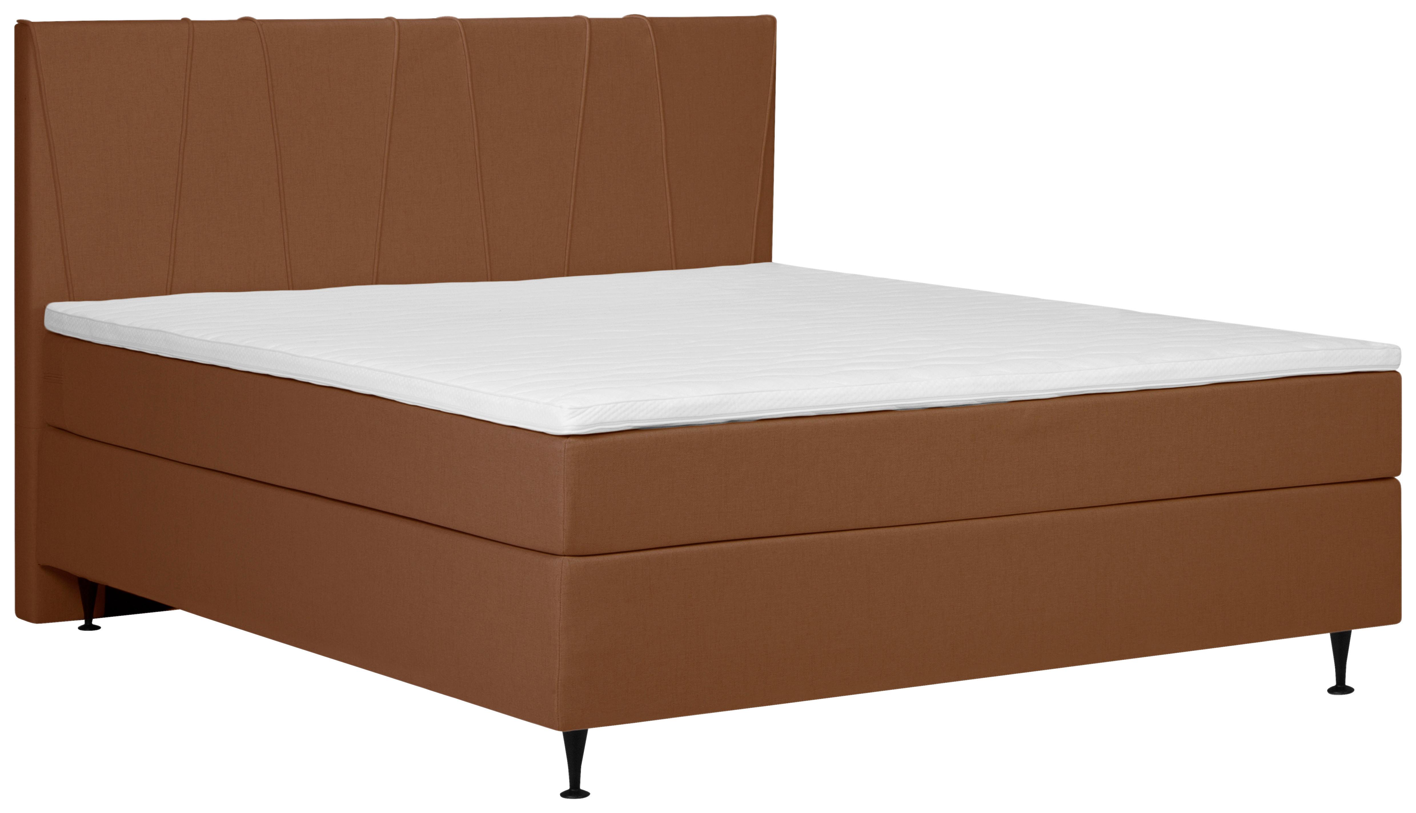 Boxspringbett Wels Terracotta 140x200 cm inkl. Topper - Terracotta/Schwarz, MODERN, Textil (140/200cm) - MID.YOU