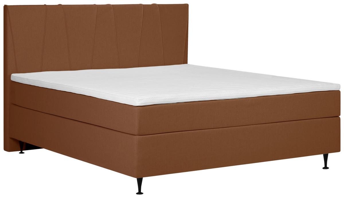 Boxspringbett Wels Terracotta 140x200 cm inkl. Topper - Terracotta/Schwarz, MODERN, Textil (140/200cm) - MID.YOU