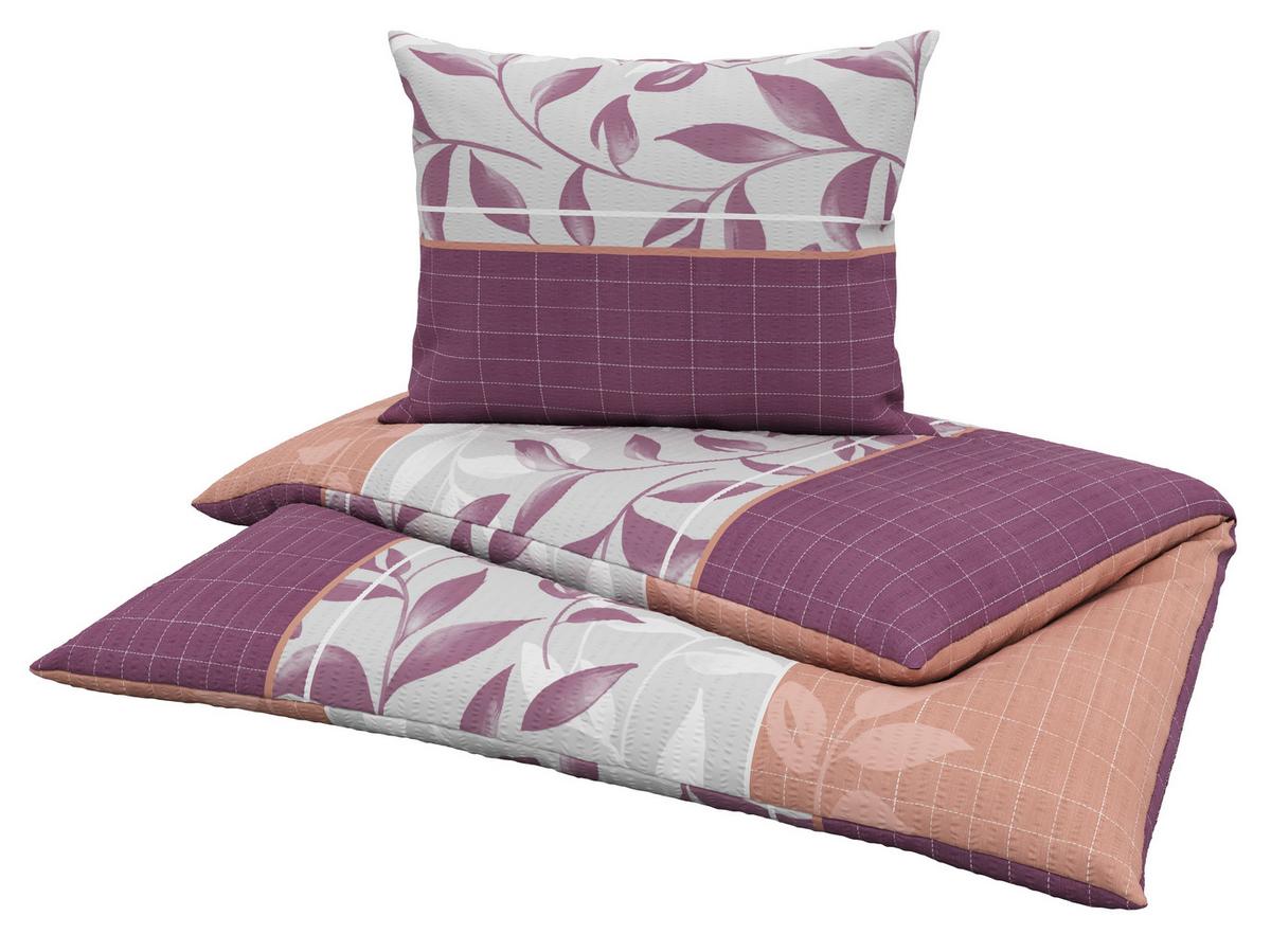 Seersucker Bettwäsche 140x200 cm Alexa Beere Blätter - Beere, MODERN, Textil (140/200cm) - Luca Bessoni