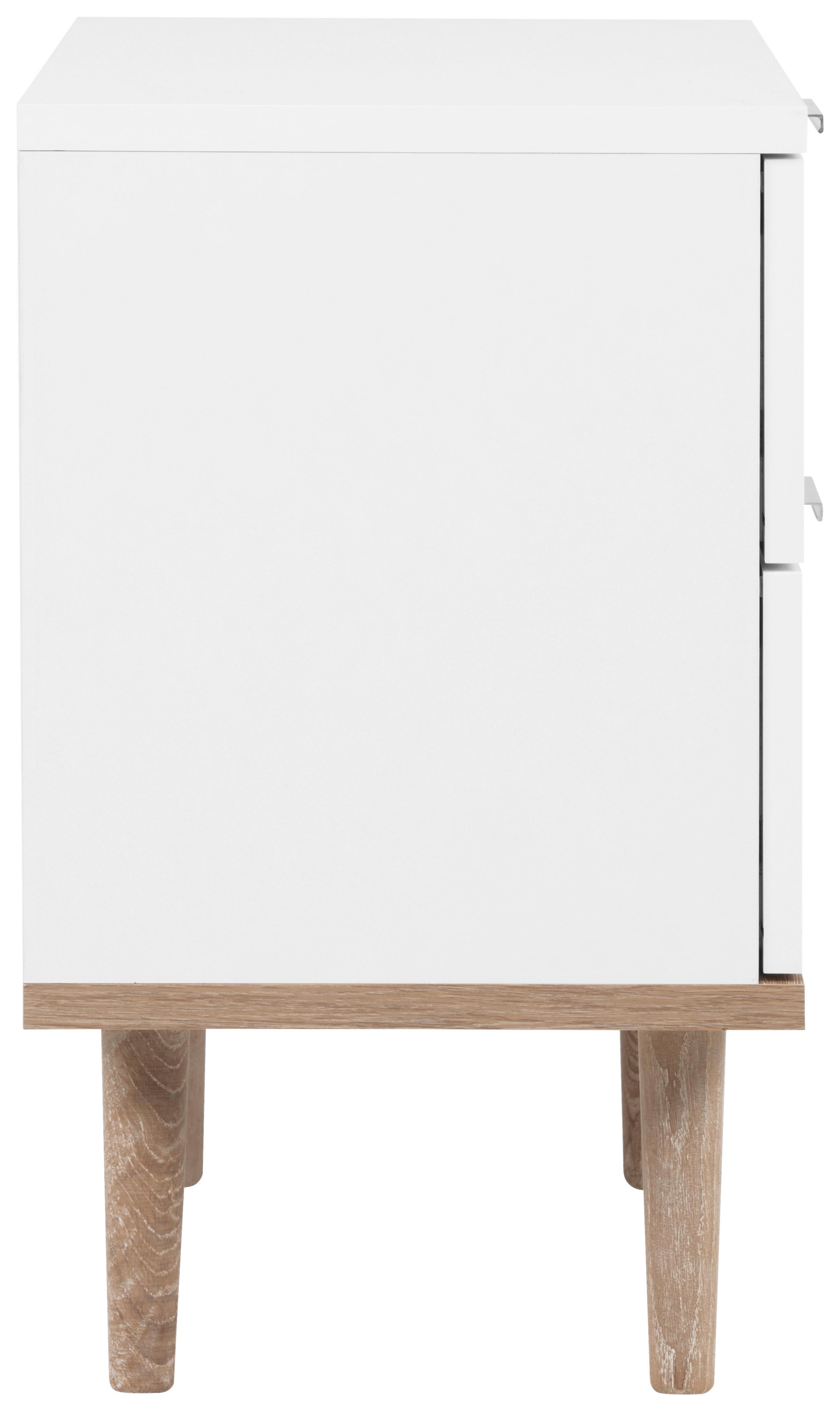 Nachtkästchen Weiß, Beine Echtholz H: 52 cm Göteborg - Eichefarben/Weiß, Design, Holzwerkstoff (40/52/30cm) - MID.YOU