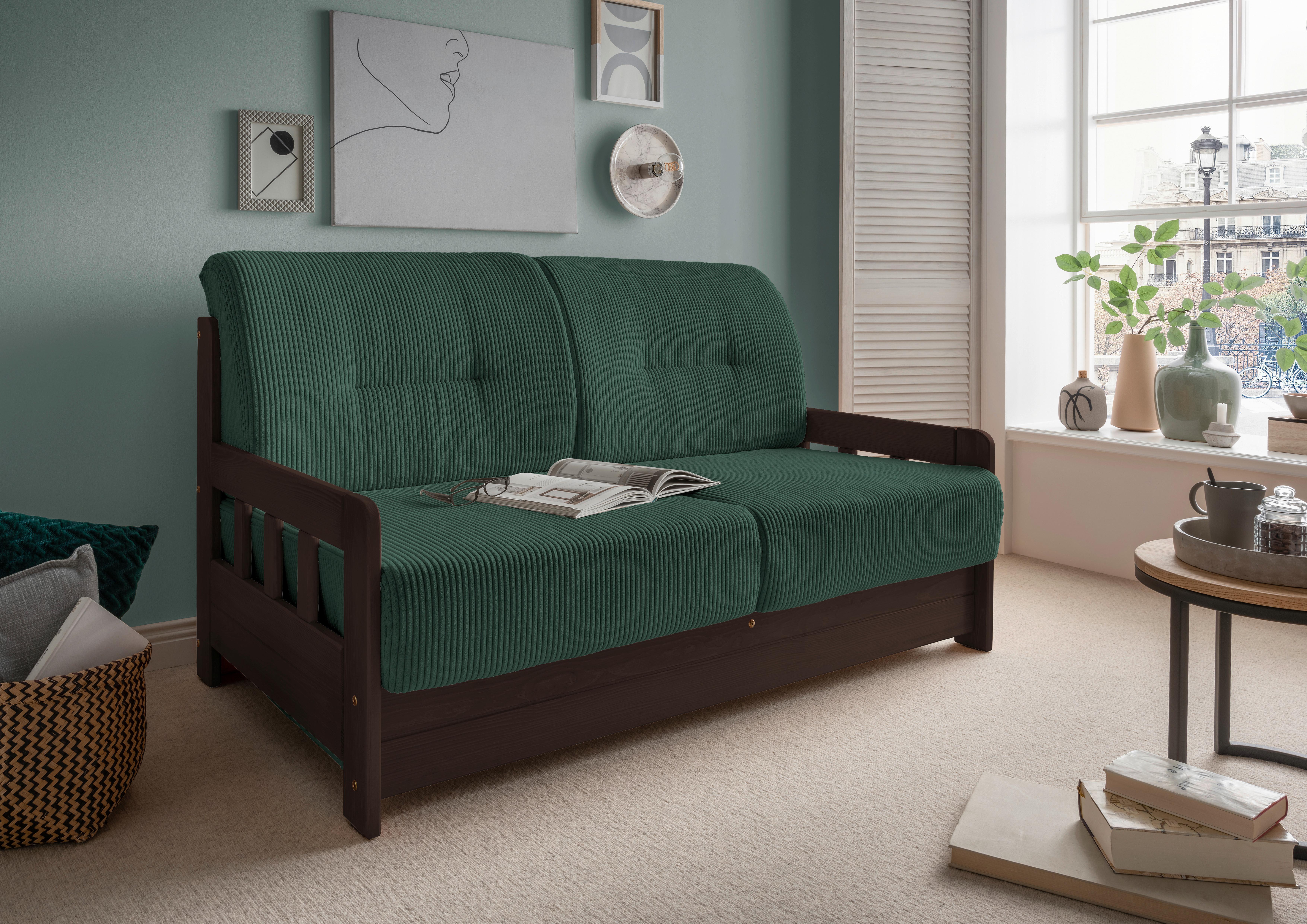 Schlafsofa Camino Nussbaumfarben/Dgrün B: 154 cm - Dunkelgrün/Nussbaumfarben, MODERN, Holz/Textil (154/88/90cm) - Livetastic