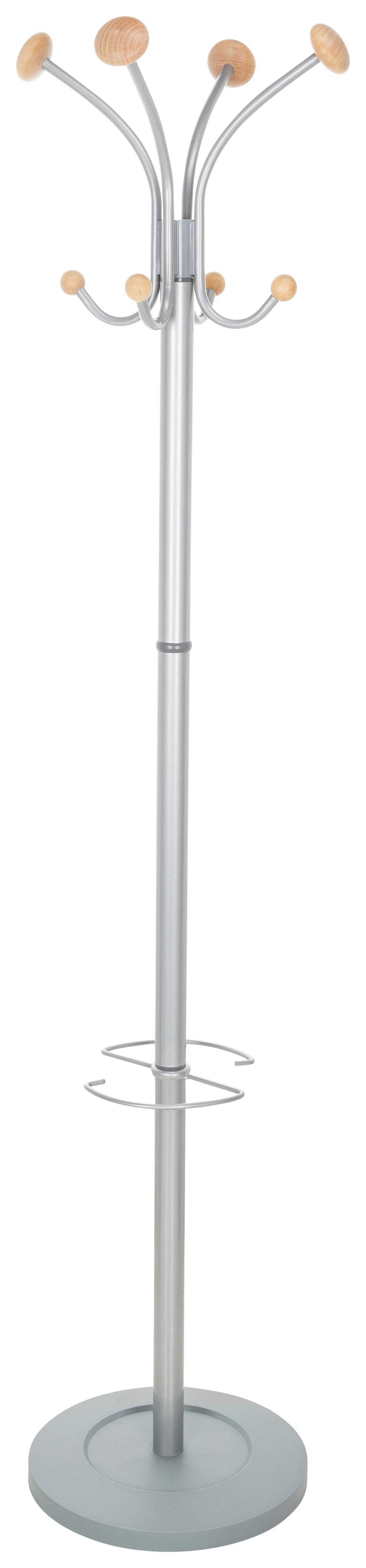 Kleiderständer Space Silber Stahl 8 Haken H: 173 Cm - Silberfarben, MODERN, Holz/Stein (38/173/38cm) - MID.YOU