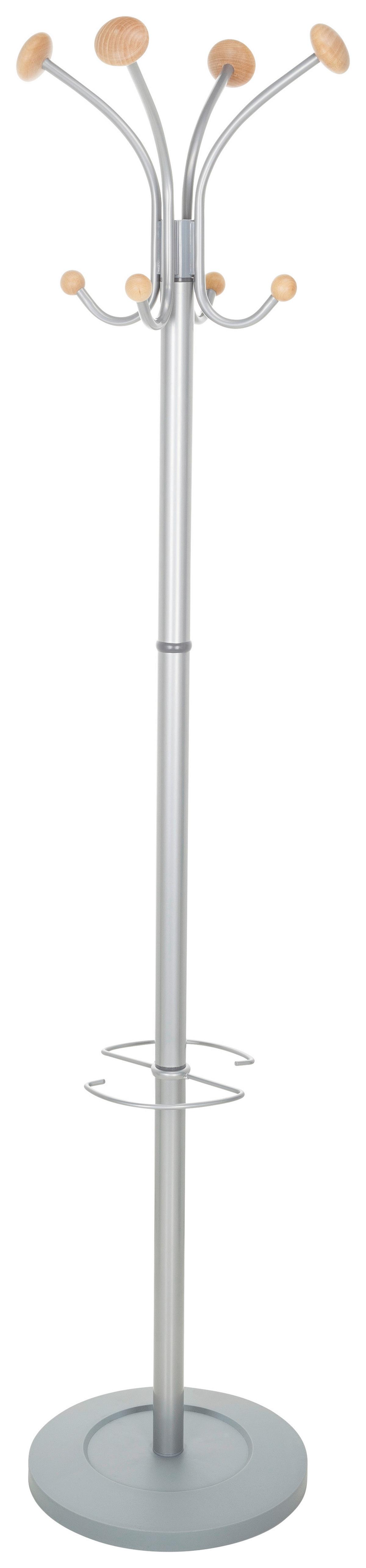 Kleiderständer Space Silber Stahl 8 Haken H: 173 Cm - Silberfarben, MODERN, Holz/Stein (38/173/38cm) - MID.YOU