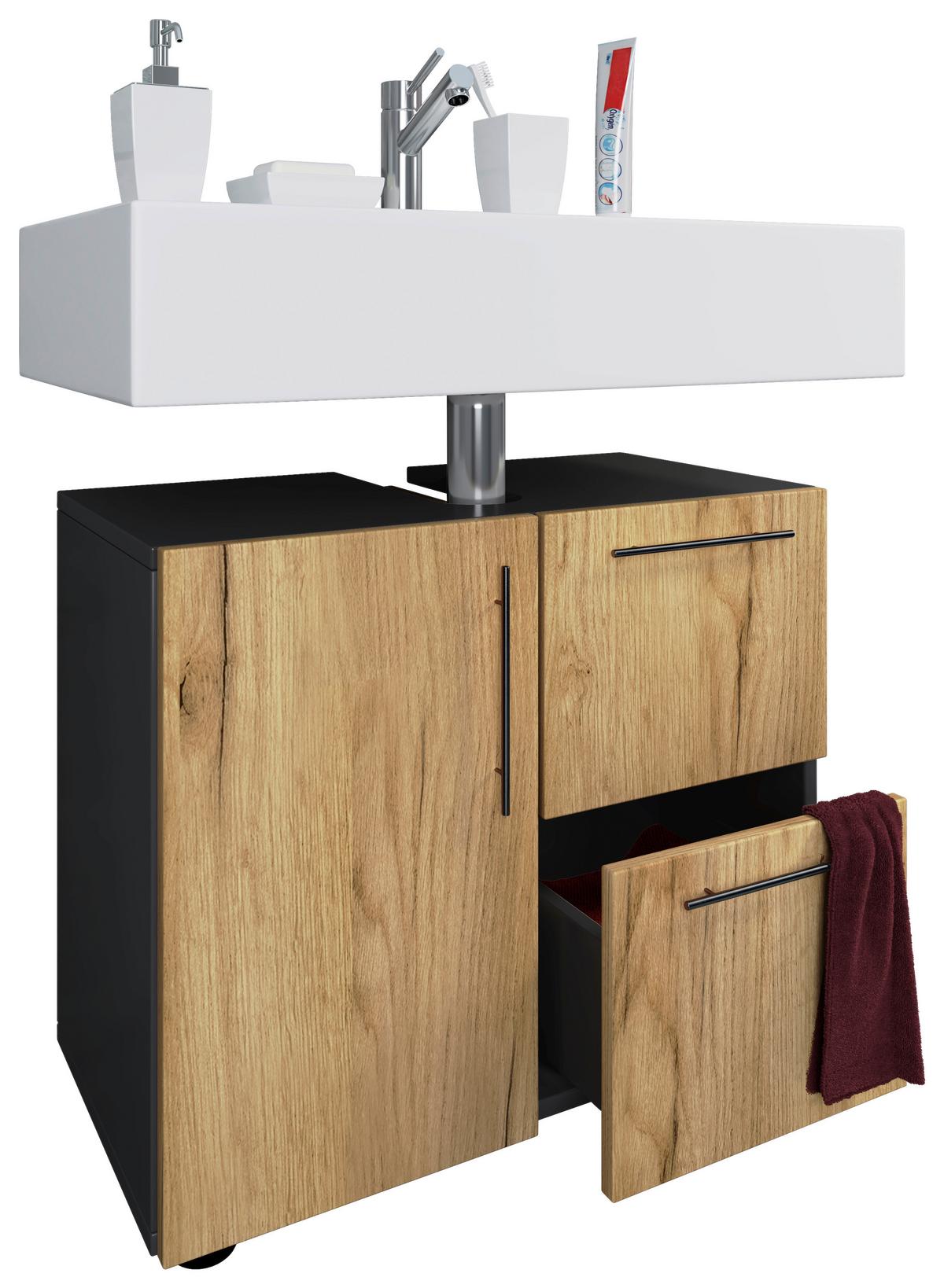 Waschbeckenunterschrank Flandu B: 61 Cm, Anthrazit - Honigeiche/Anthrazit, MODERN, Holzwerkstoff (61/51/32cm) - MID.YOU