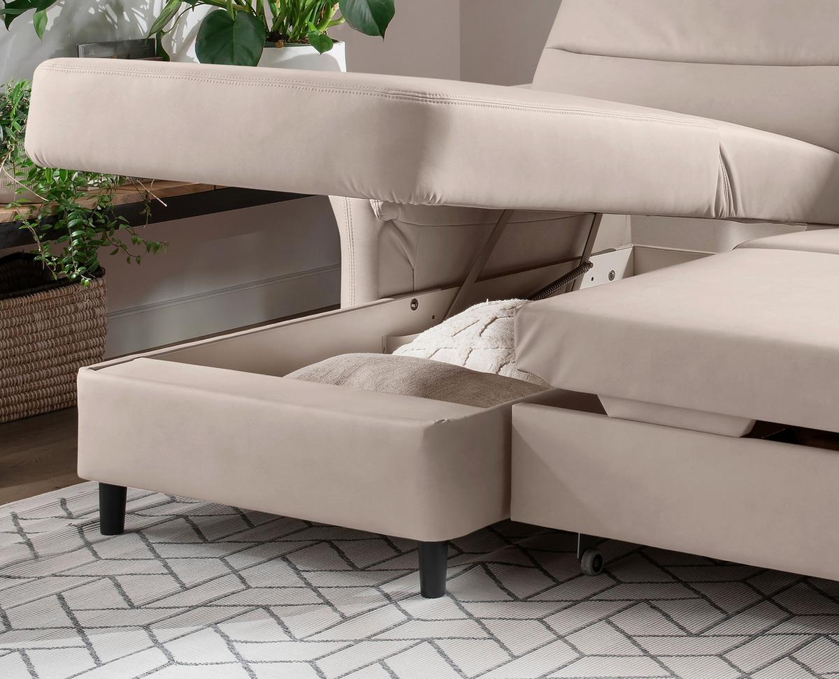 Ecksofa Cavoli, Beige S: 176x279 cm - Beige/Schwarz, MODERN, Textil (176/279cm) - Livetastic