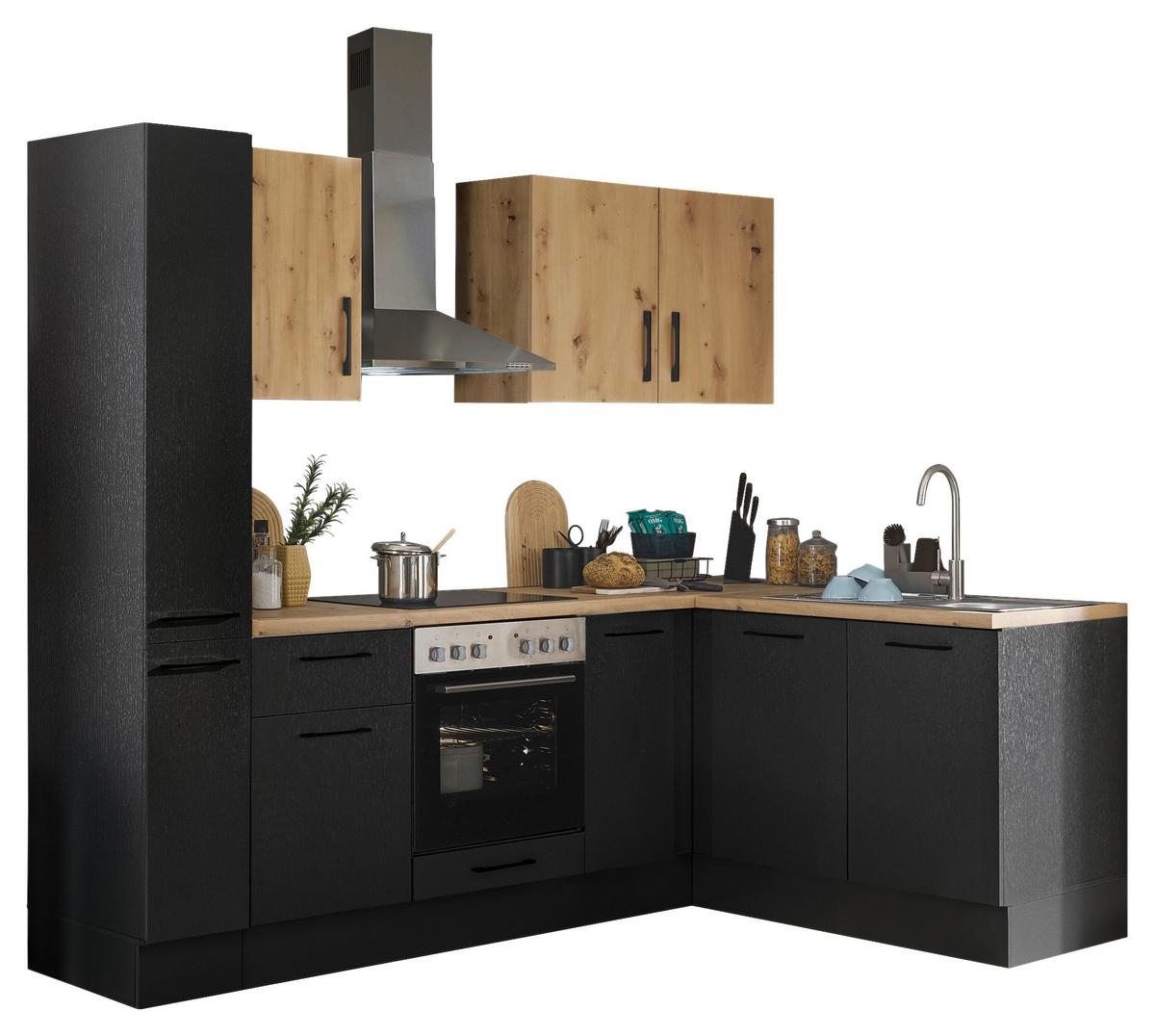 Eckküche Turin Schwarz/Eiche Dekor 240x165 cm - Schwarz/Eiche Artisan, Basics, Holzwerkstoff (240/165cm) - MID.YOU