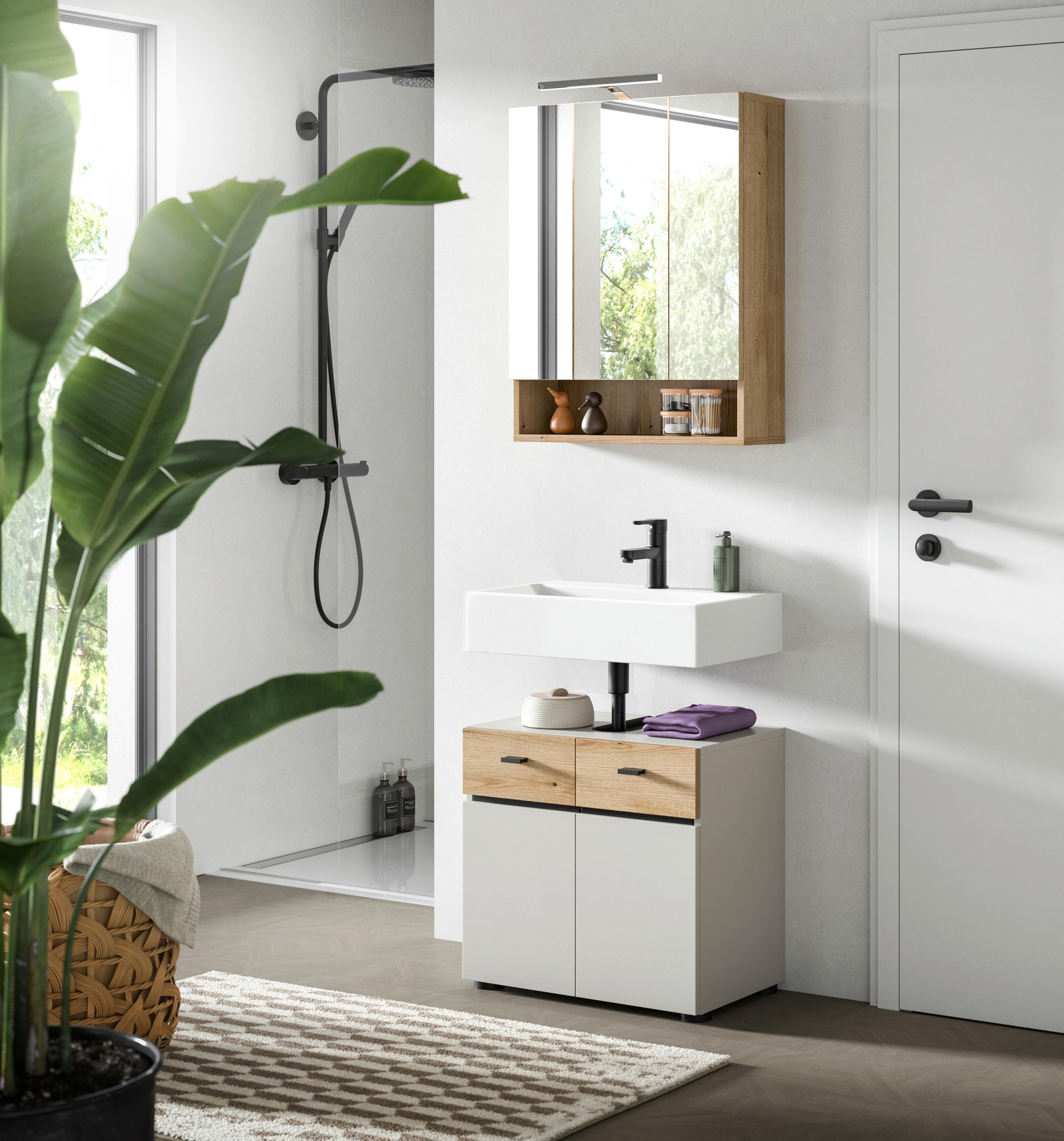 Badezimmer Aqua Kaschmir/Eichefarben B: 60cm - Kaschmir/Eichefarben, Trend, Glas/Holzwerkstoff (60cm) - MID.YOU