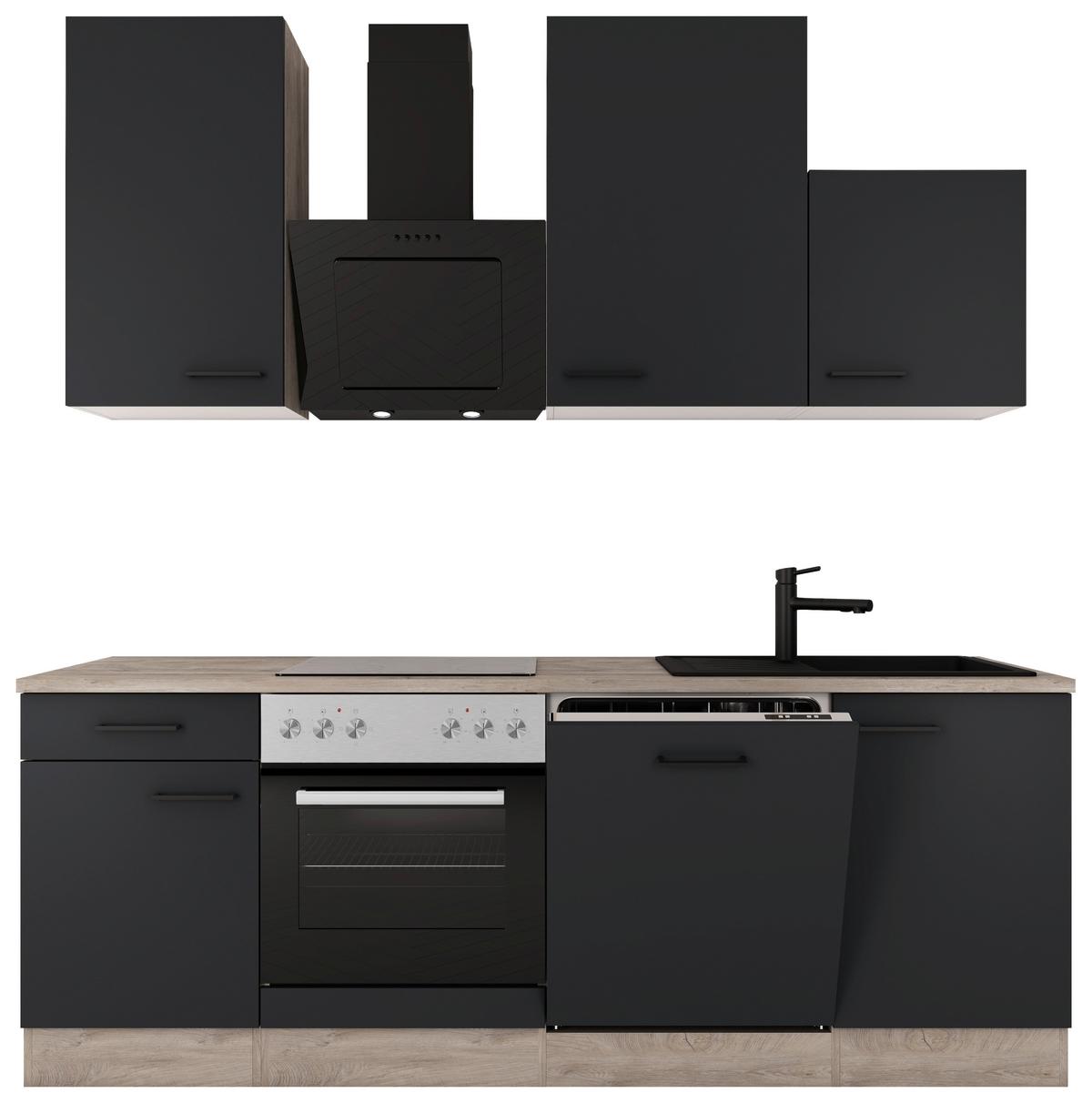 Küchenblock Capri Eiche/Schwarz B: 220 cm - Eichefarben/Schwarz, Basics, Holzwerkstoff (220cm) - FlexWell