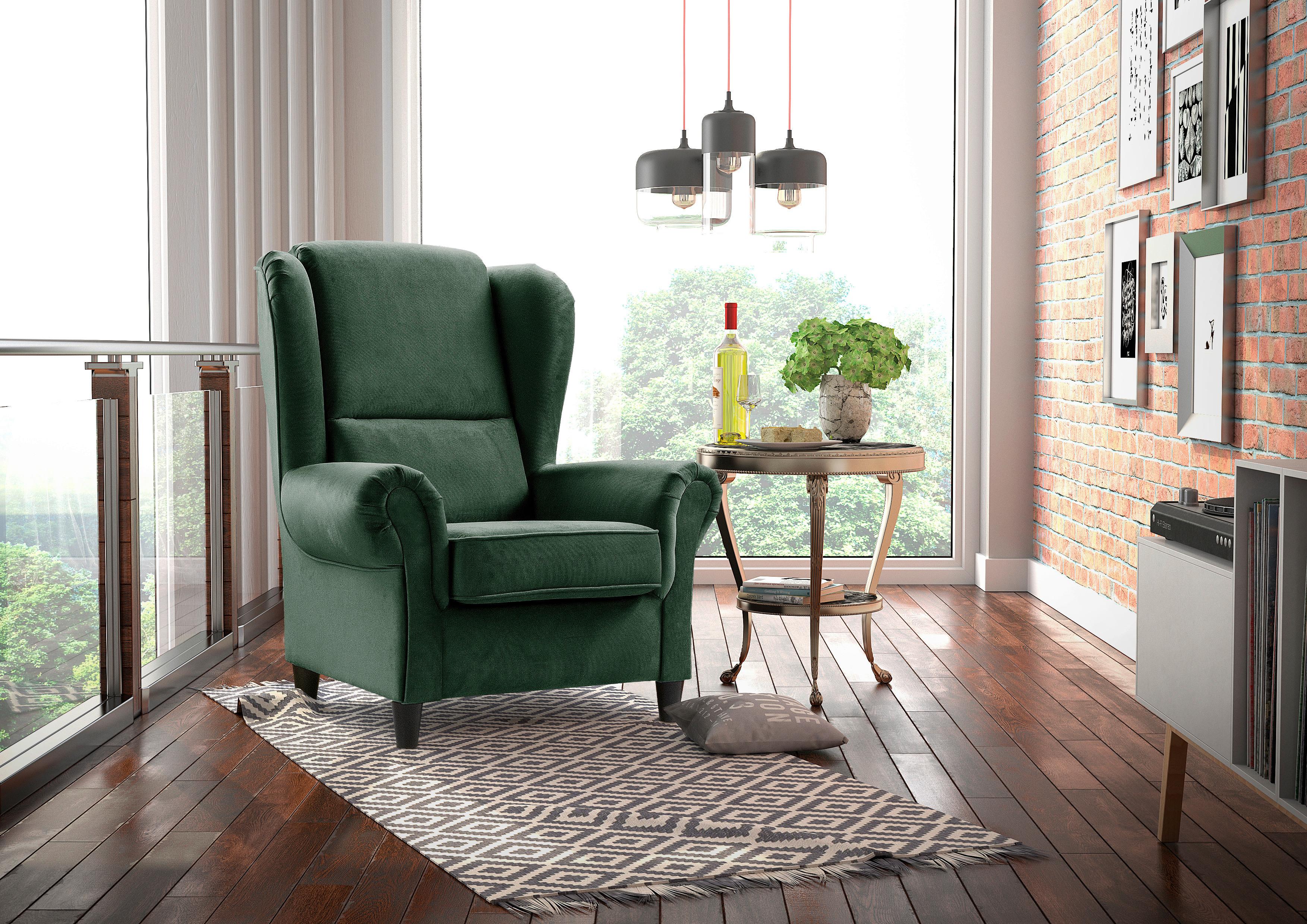 Ohrensessel Baron Dunkelgrün B: 94 Cm - Dunkelgrün/Schwarz, Design, Textil (94/112/92cm) - MID.YOU