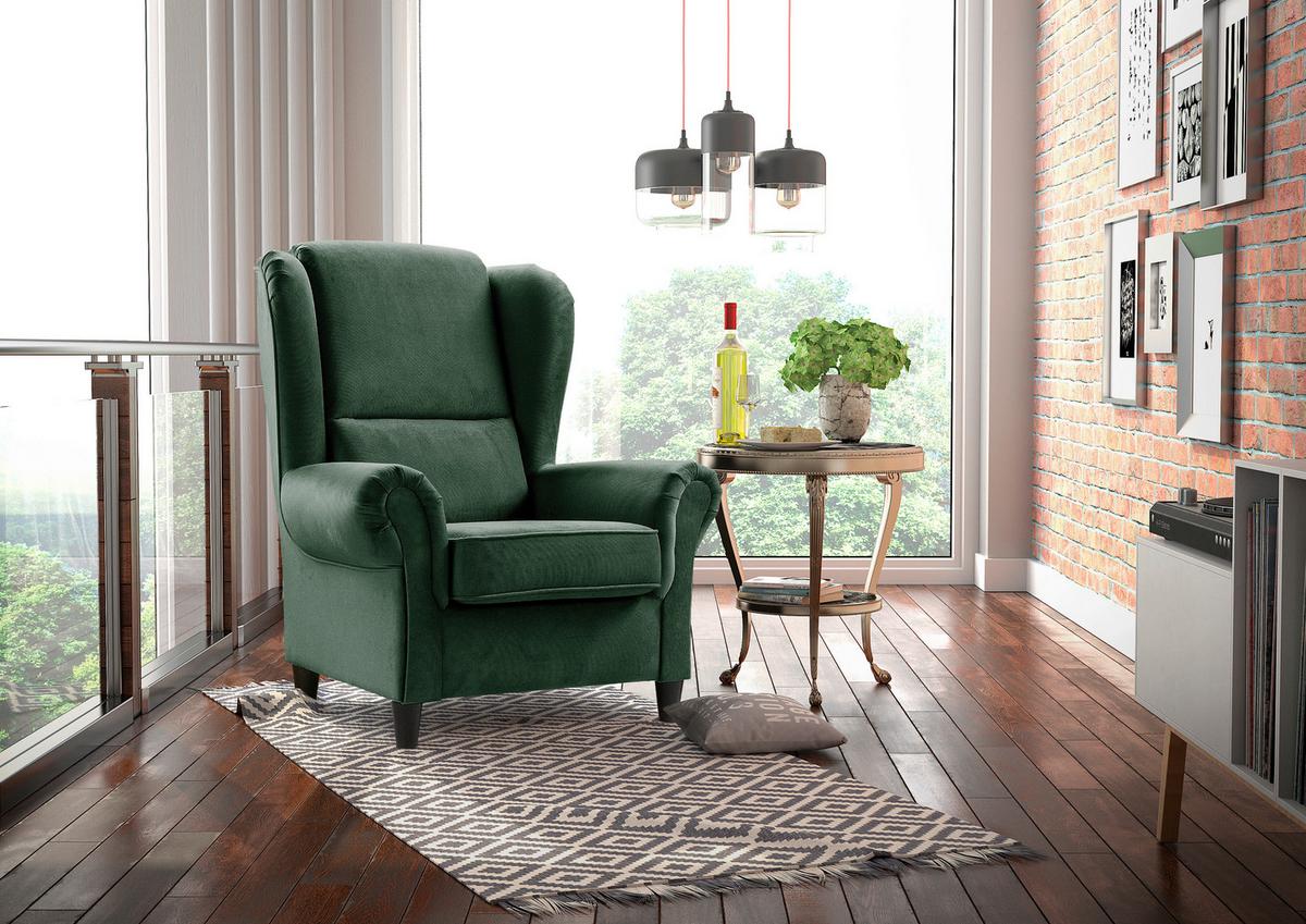 Ohrensessel Baron Dunkelgrün B: 94 Cm - Dunkelgrün/Schwarz, Design, Textil (94/112/92cm) - MID.YOU