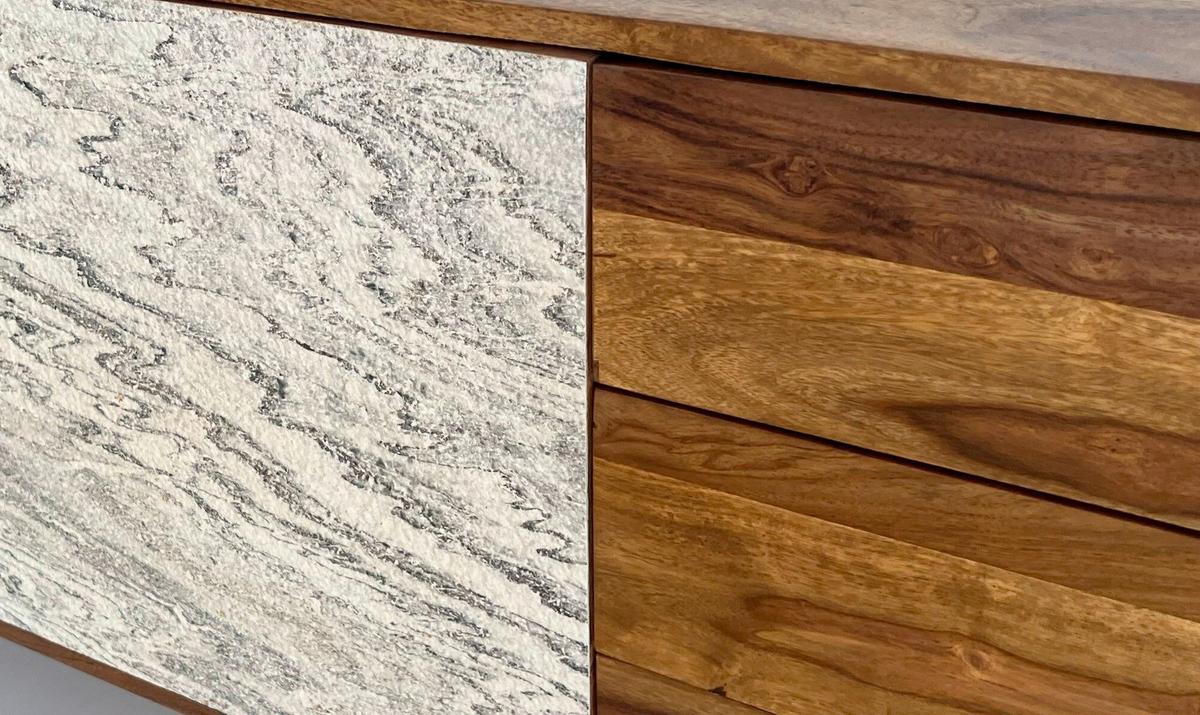 Sideboard Sheeshamfarben B: 175cm - Sheeshamfarben/Schwarz, Natur, Holz (175/71/40cm) - Livetastic