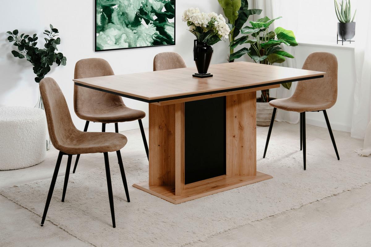 Étkezőasztal Novara 80a - fekete/Artisan tölgy, Modern, faalapú anyag (160-200cm) - P & B
