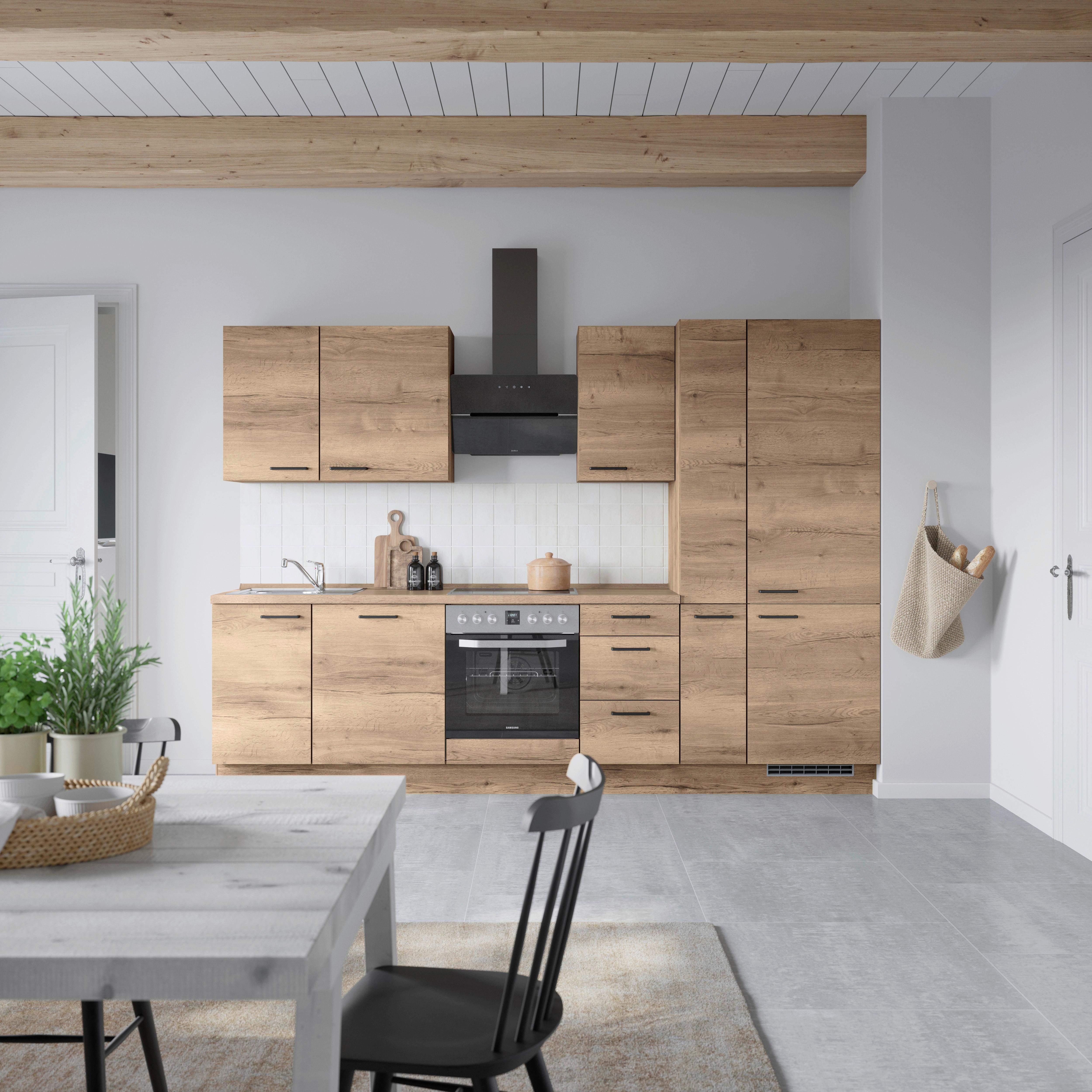 Kuchynská linka 300 cm, dekor dub Havanna - černá/tmavý dub, Moderní, kov/kompozitní dřevo (300cm) - Nobilia