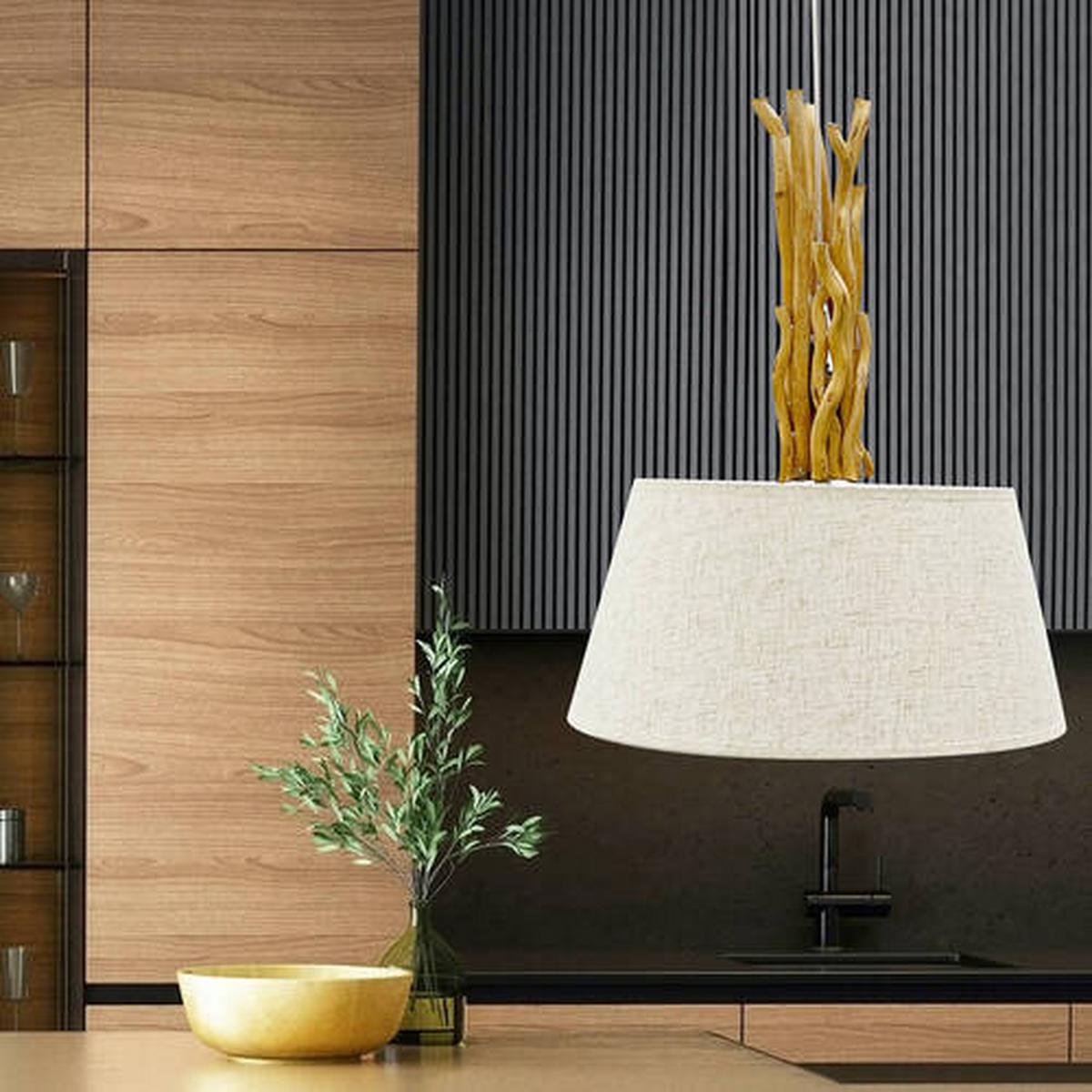 Hängeleuchte 5029/S - Hellbraun/Weiß, Natur, Holz/Textil (45/110cm)