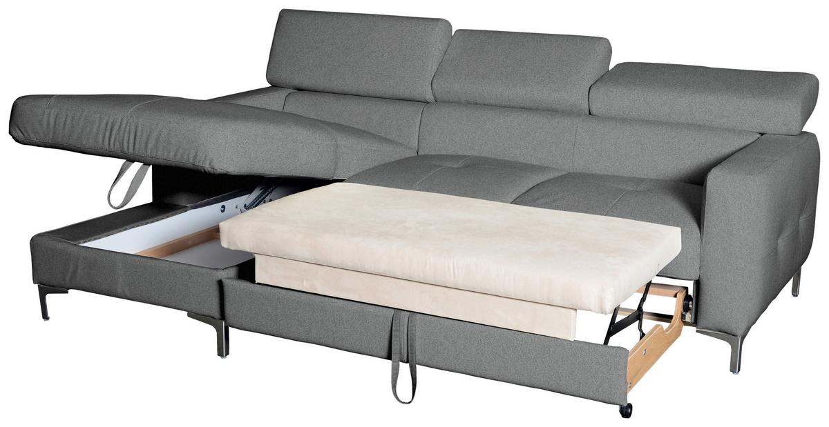 Ecksofa Mit Schlaffunktion Sammy Grau - Chromfarben/Grau, Design, Textil (169/226cm) - Livetastic