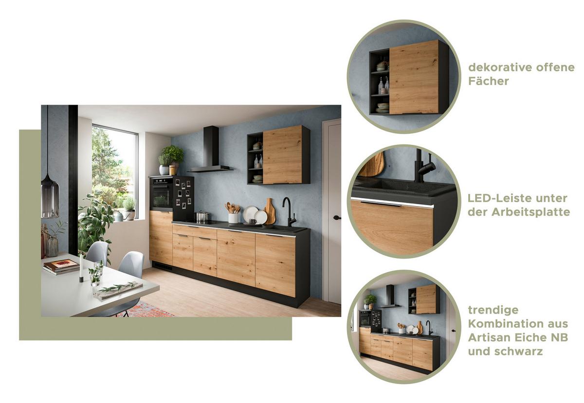 Küchenleerblock Charly - Schwarz/Weiß, MODERN, Holzwerkstoff (260cm) - MID.YOU