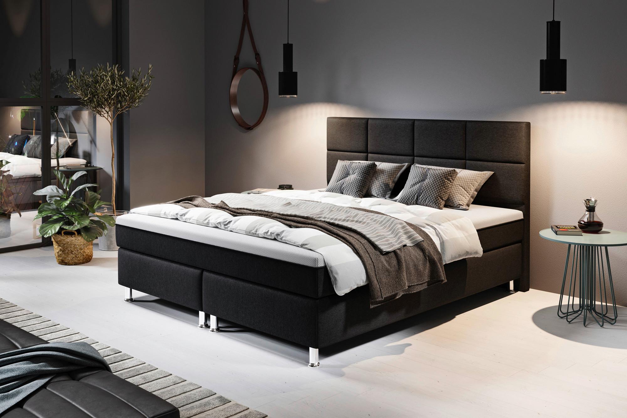 Boxspringbett Mit Topper 180x200 Rotterdam Plus-F - Silberfarben/Schwarz, KONVENTIONELL, Textil (180/200cm) - MID.YOU