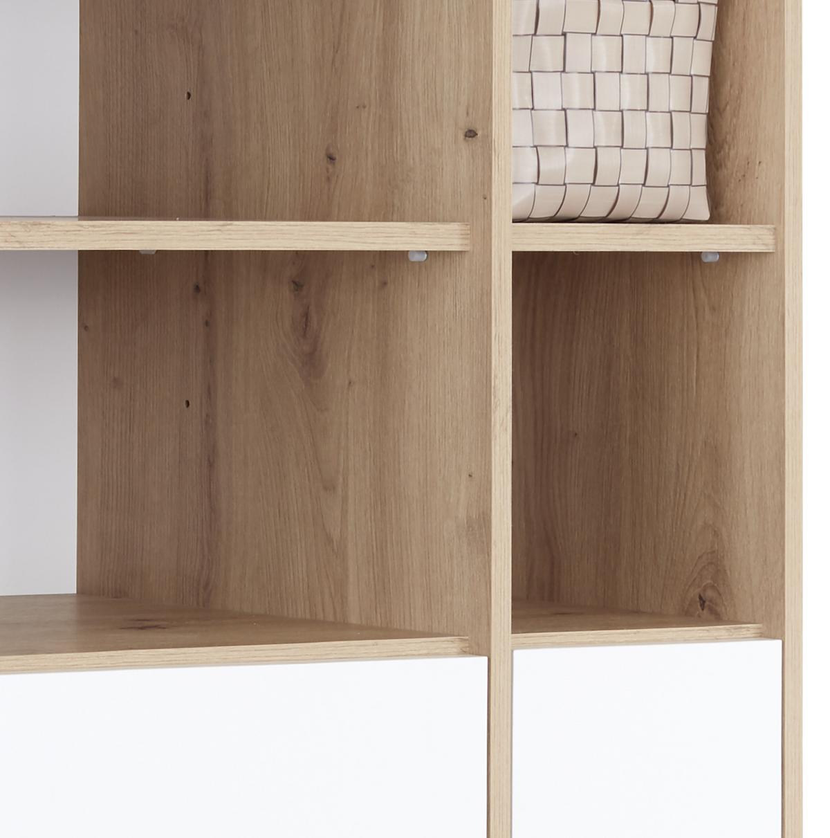 Regal Mit Schrank Box B 75cm, Eiche Dekor/weiß - Eichefarben/Alufarben, MODERN, Holzwerkstoff (75/205/40cm) - Ondega