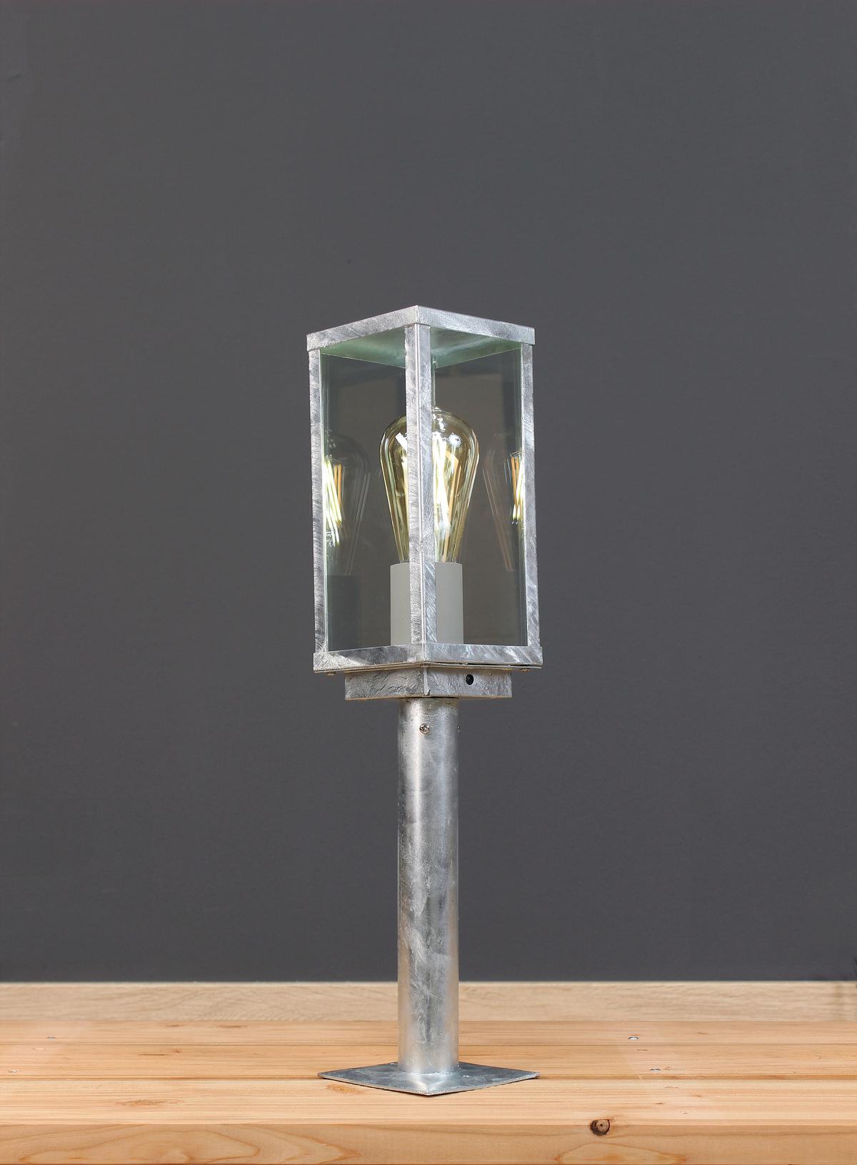 Sockelleuchte mit Dämmerungs- Sensor Karo 60 W Glas/Metall - Klar/Zinkfarben, Design, Glas/Metall (50/11/11cm)