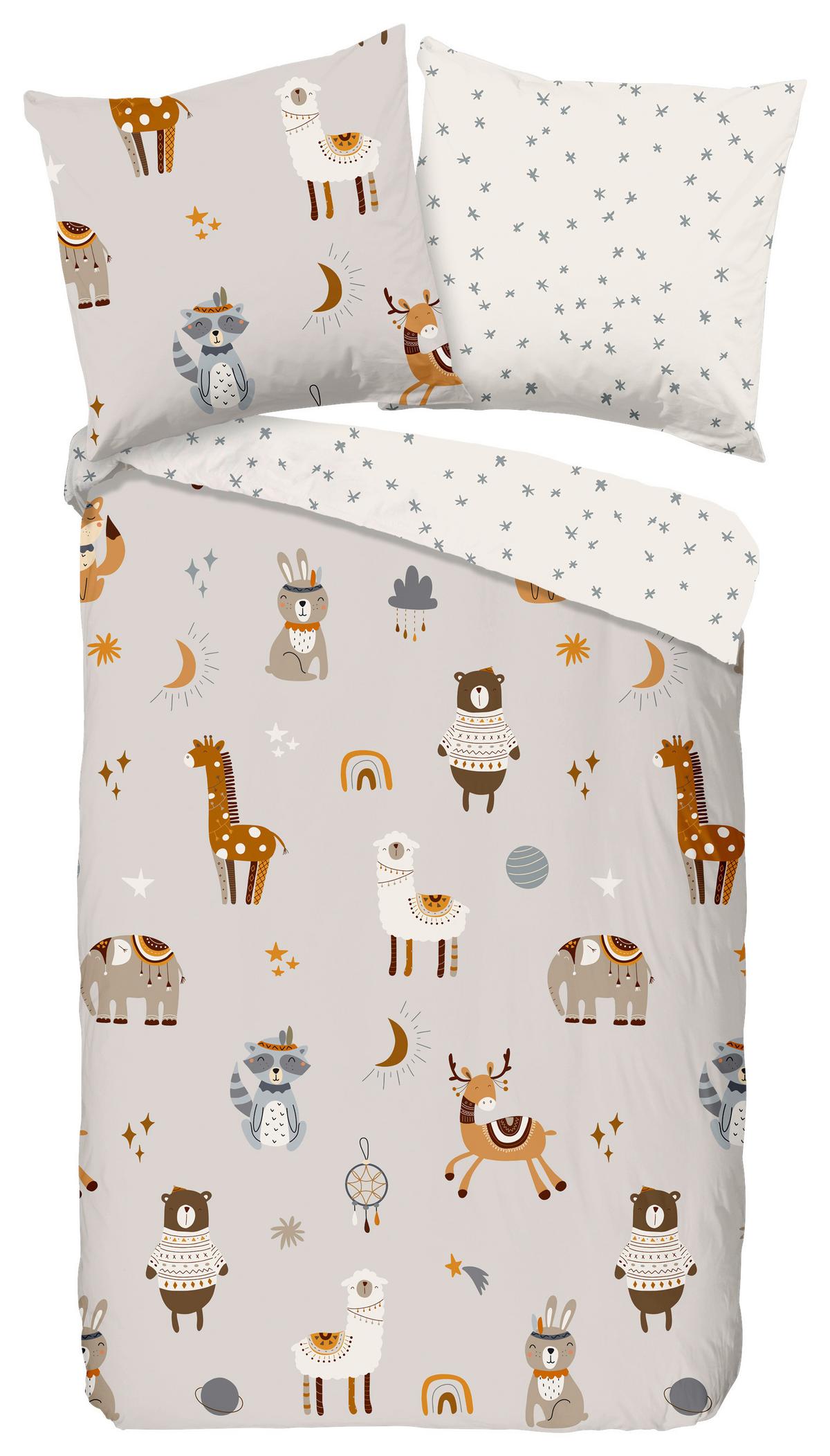 Jugendbettwäsche Woody Grau Greige 135x200 cm - Greige/Grau, Design, Textil (135/200cm)