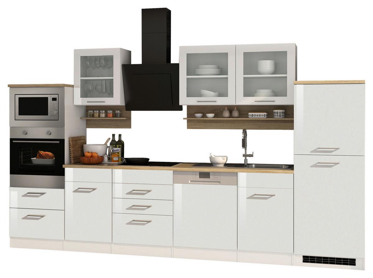 Küchenblock Mailand Weiß B: 340 cm - Weiß Hochglanz/Weiß, MODERN, Glas/Holzwerkstoff (340cm) - Held