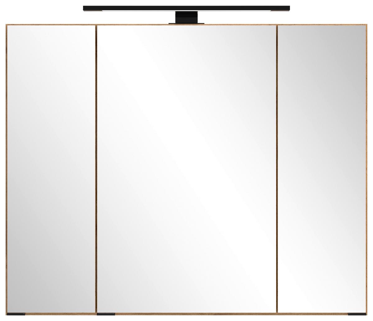 Spiegelschrank Chester mit LED Beleuchtung 3-Türig +Steckdose - Eiche Wotan, MODERN, Glas/Holzwerkstoff (80/67,5/20cm) - Held