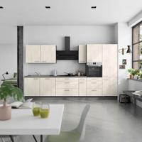 Kuchynská linka 360 cm, biely betón/ bridlicová šedá - biela/farba ušľachtilej ocele, Modern, kov/kompozitné drevo (360cm) - Nobilia