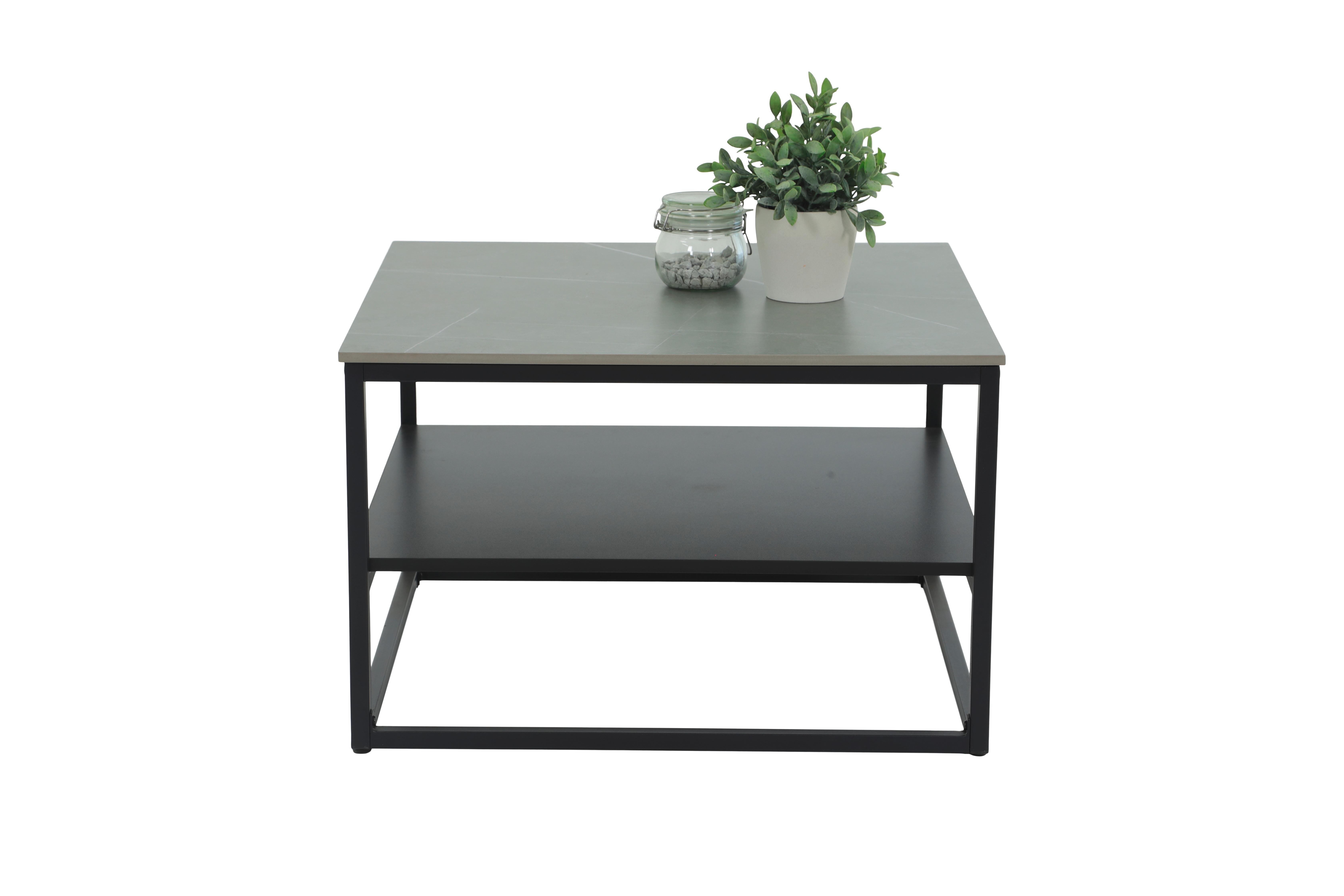 Couchtischset Hugo Grau L: 70 cm - Schwarz, Design, Stein/Metall (70/70/45cm) - Livetastic